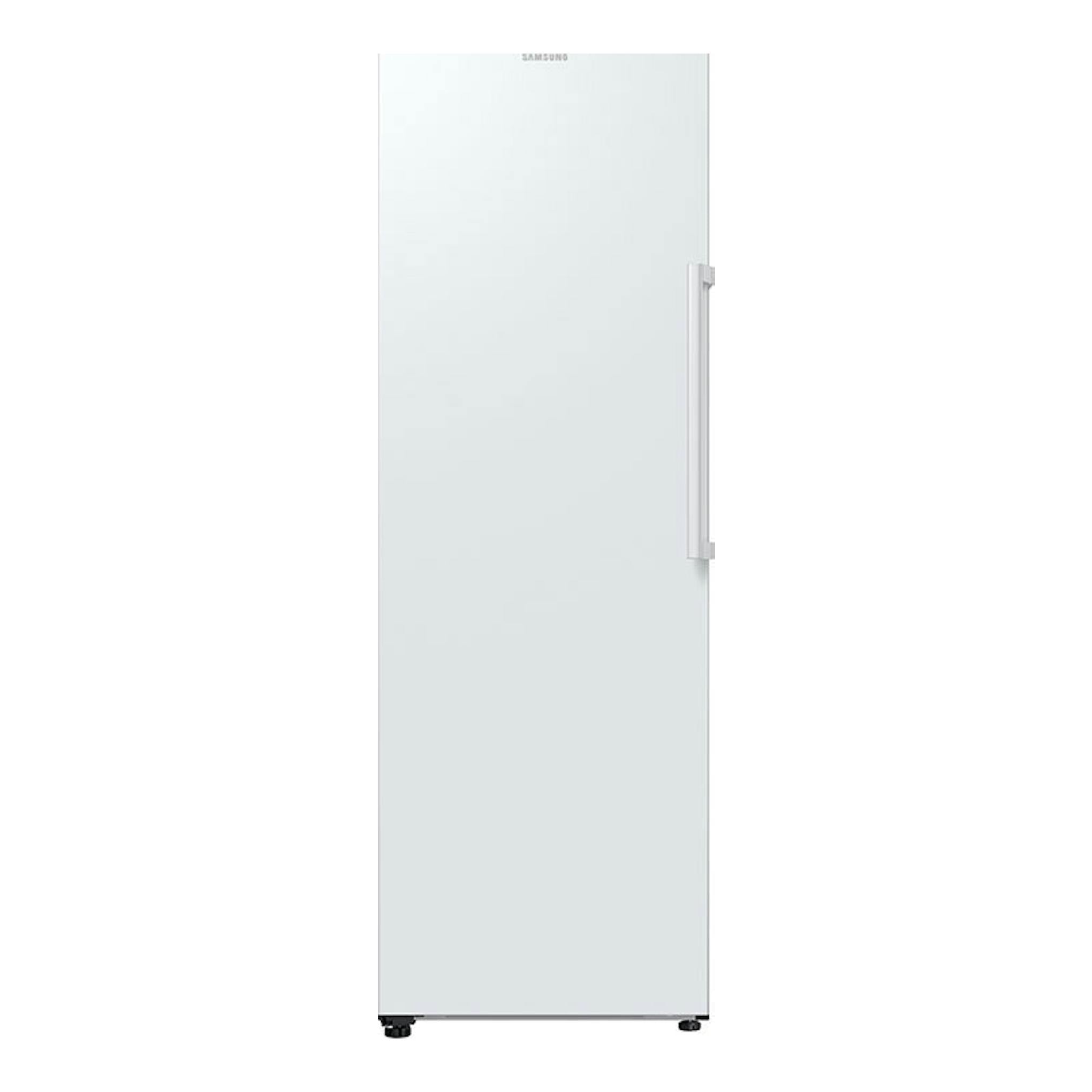 Congelador vertical Samsung RZ32C7ADEWW/EF blanco, vista frontal con tirador lateral.
