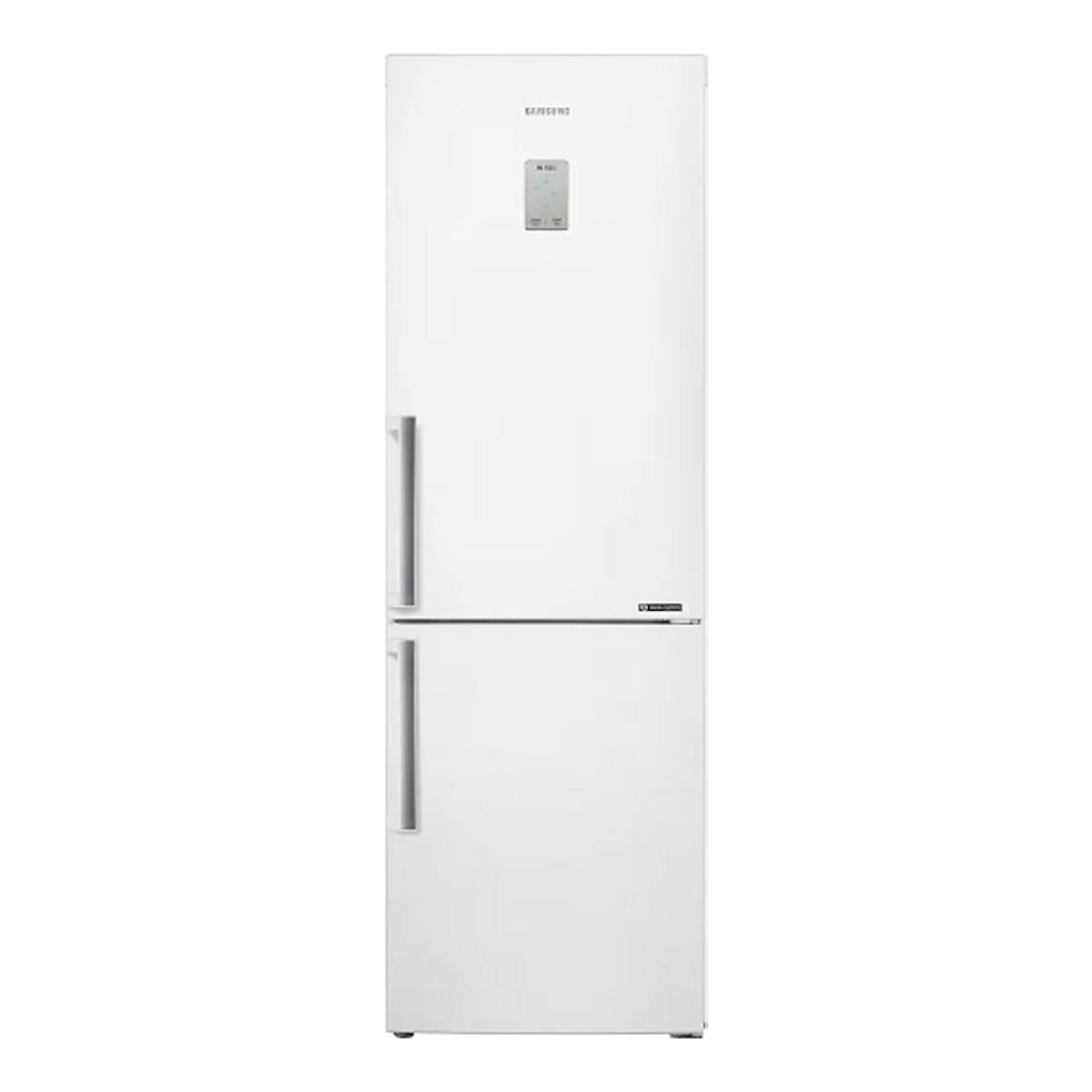 Frigorífico combi Samsung RB33J3515WW/EF blanco, vista frontal, con dos puertas y display superior.