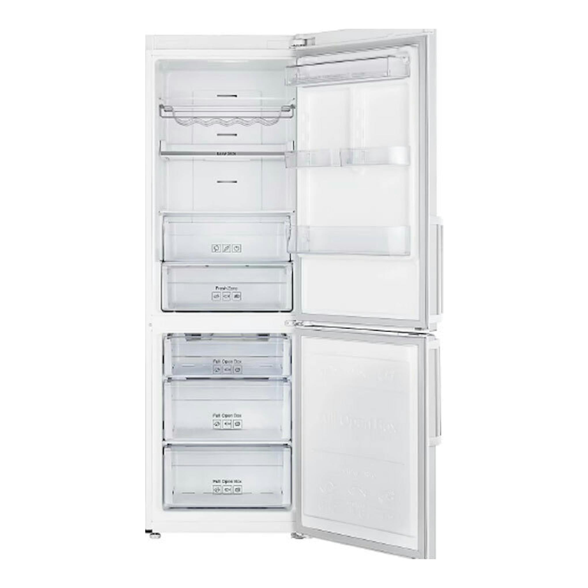 Frigorífico combi Samsung RB33J3515WW/EF blanco, vista frontal con puertas abiertas