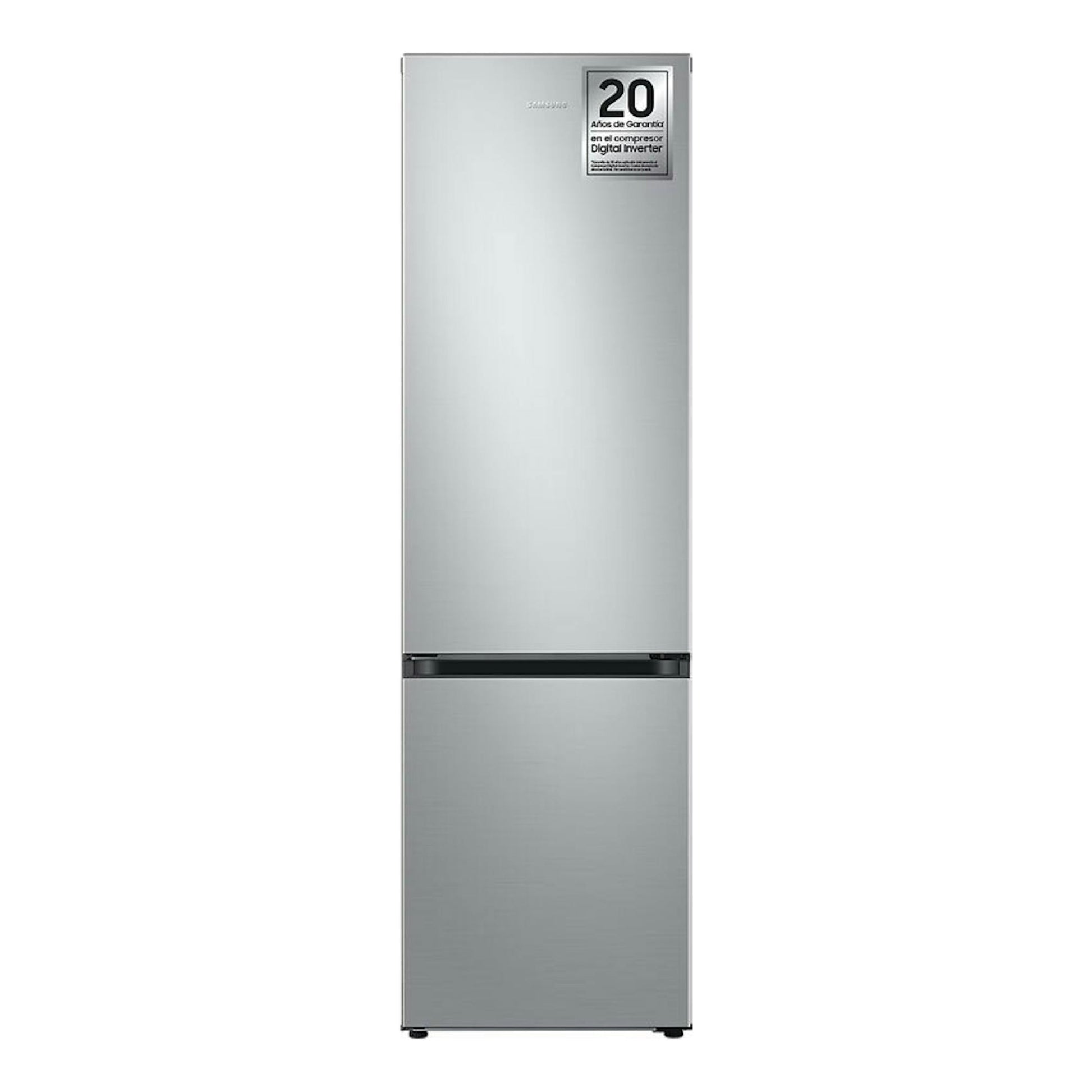 Frigorífico combi Samsung RB38C603DSA/EF en inox, vista frontal, con puerta superior y congelador inferior.