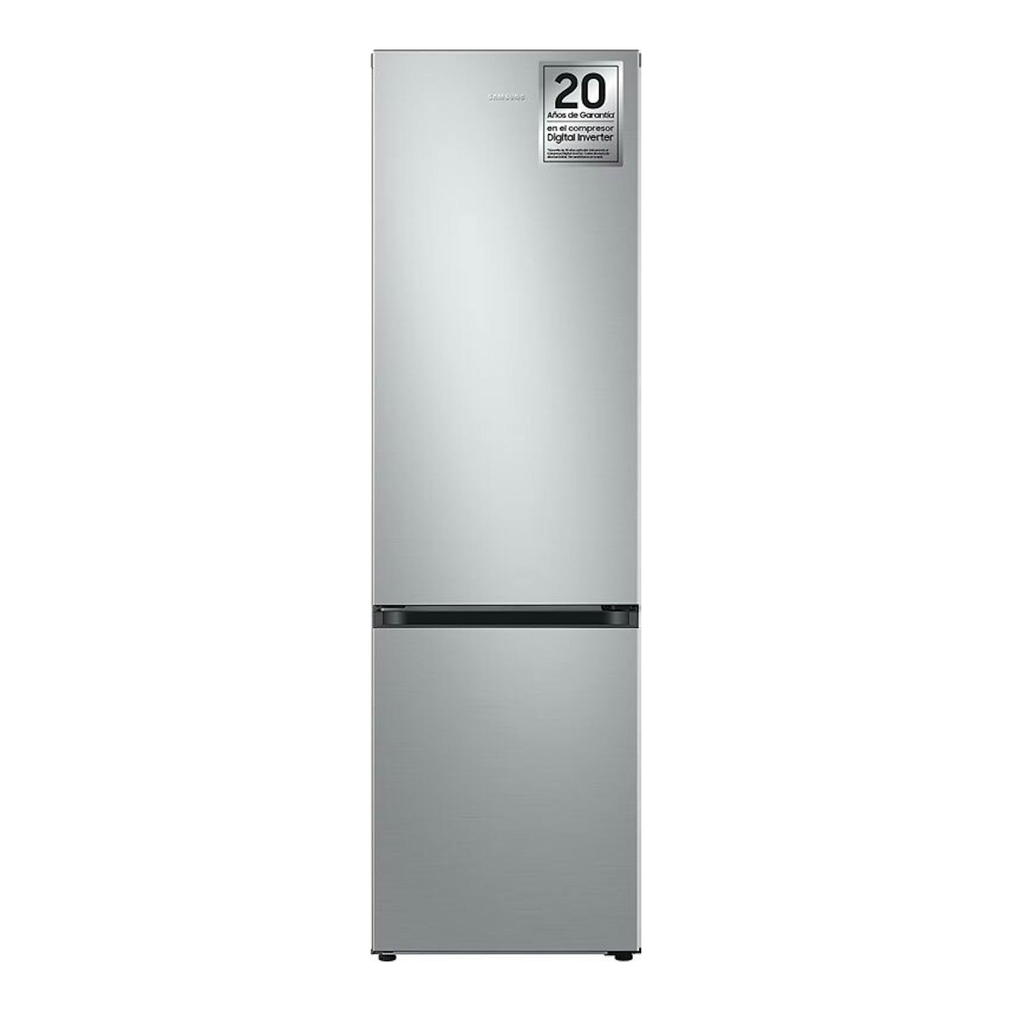 Frigorífico combi Samsung RB38C603DSA/EF en inox, vista frontal, con puerta superior y congelador inferior.
