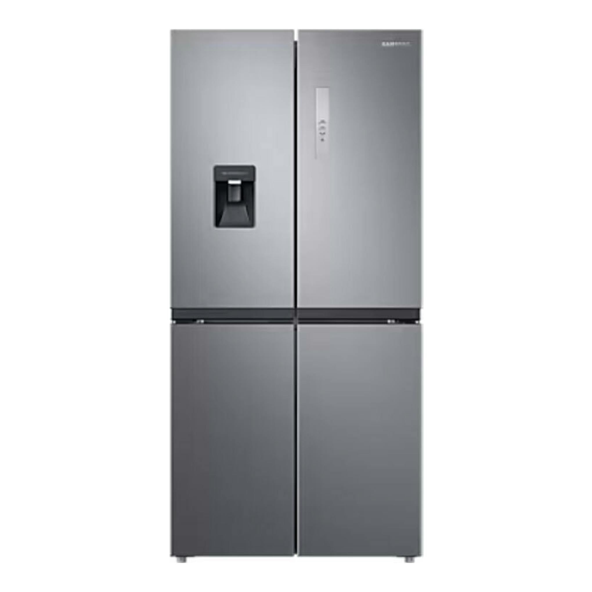Frigorífico americano Samsung RF48A401EM9/EF inox, vista frontal de cuatro puertas.