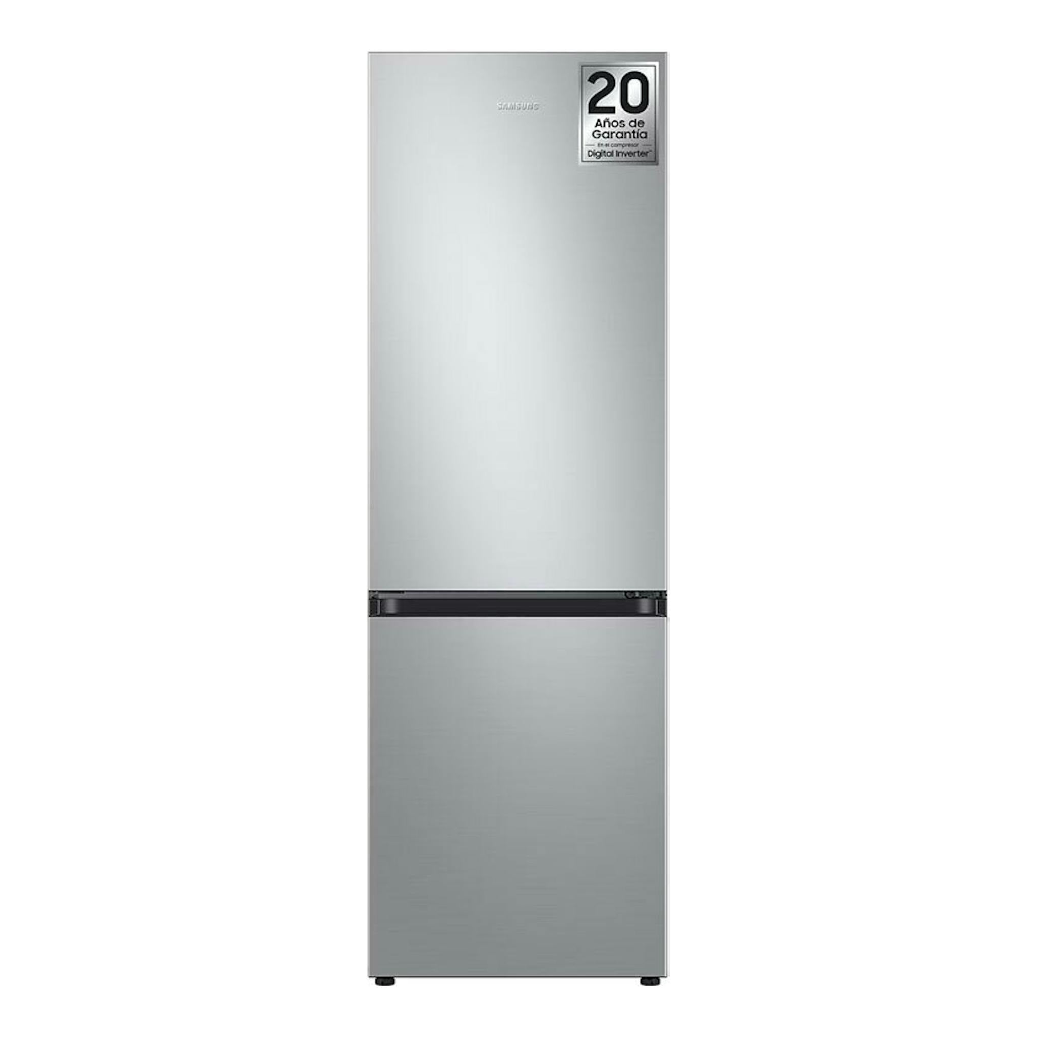 Frigorífico combi Samsung RB38C7B6AS9/EF inox, vista frontal, dos puertas, acabado plateado.