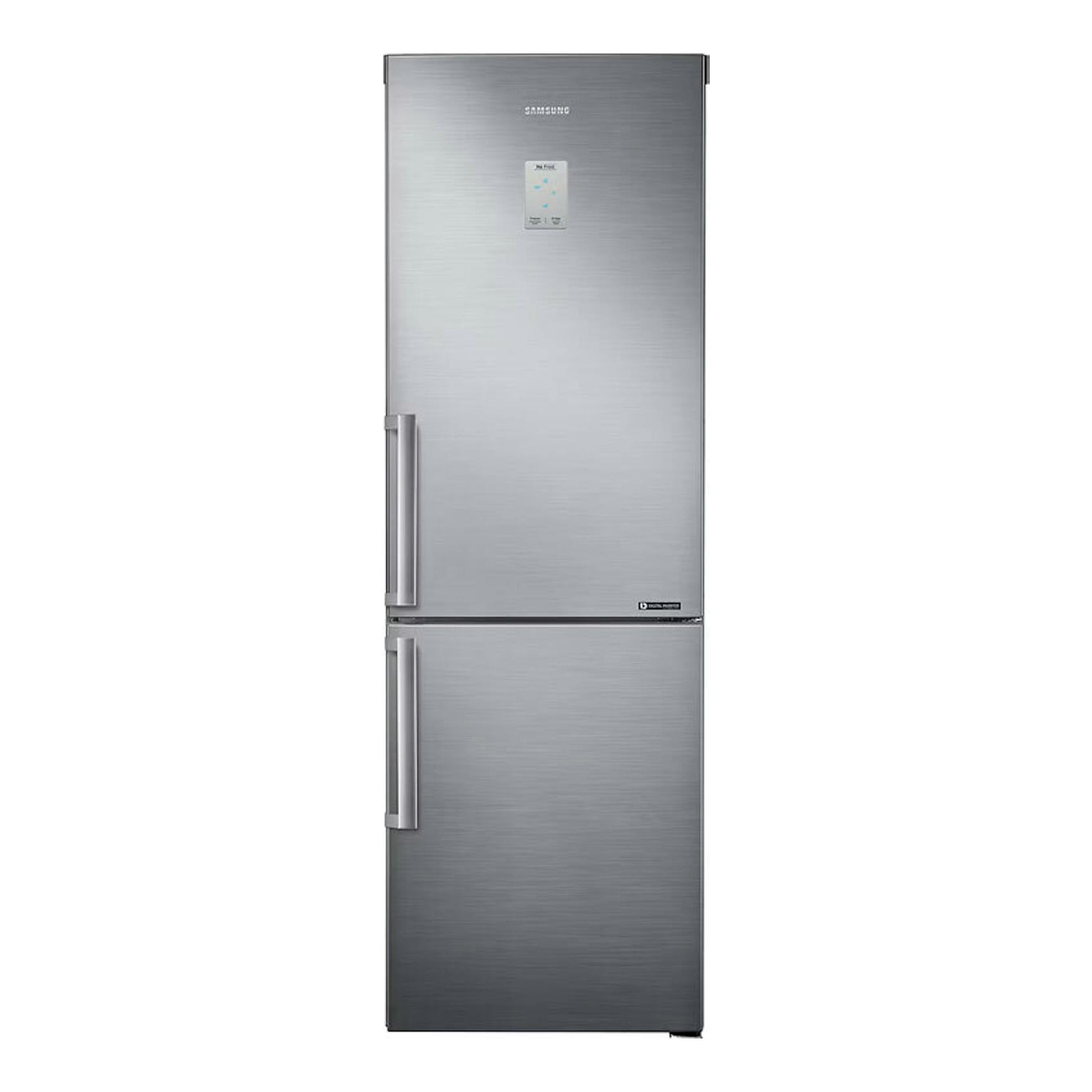 Frigorífico combi Samsung RB33J3515S9/EF inox, vista frontal, con dos puertas y tiradores verticales.