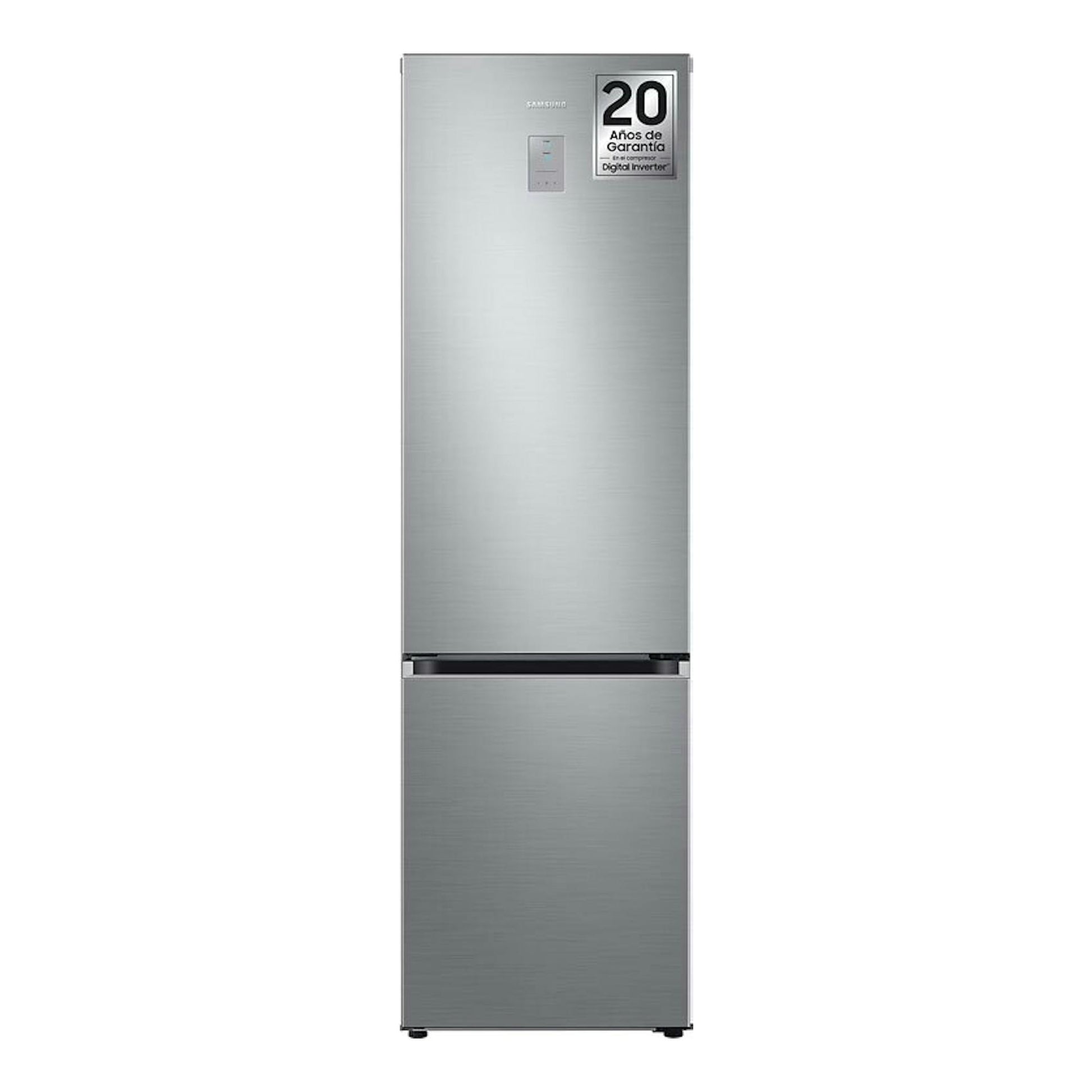 Frigorífico combi Samsung RB38C675CS9/EF inox, vista frontal, dos puertas y panel superior.