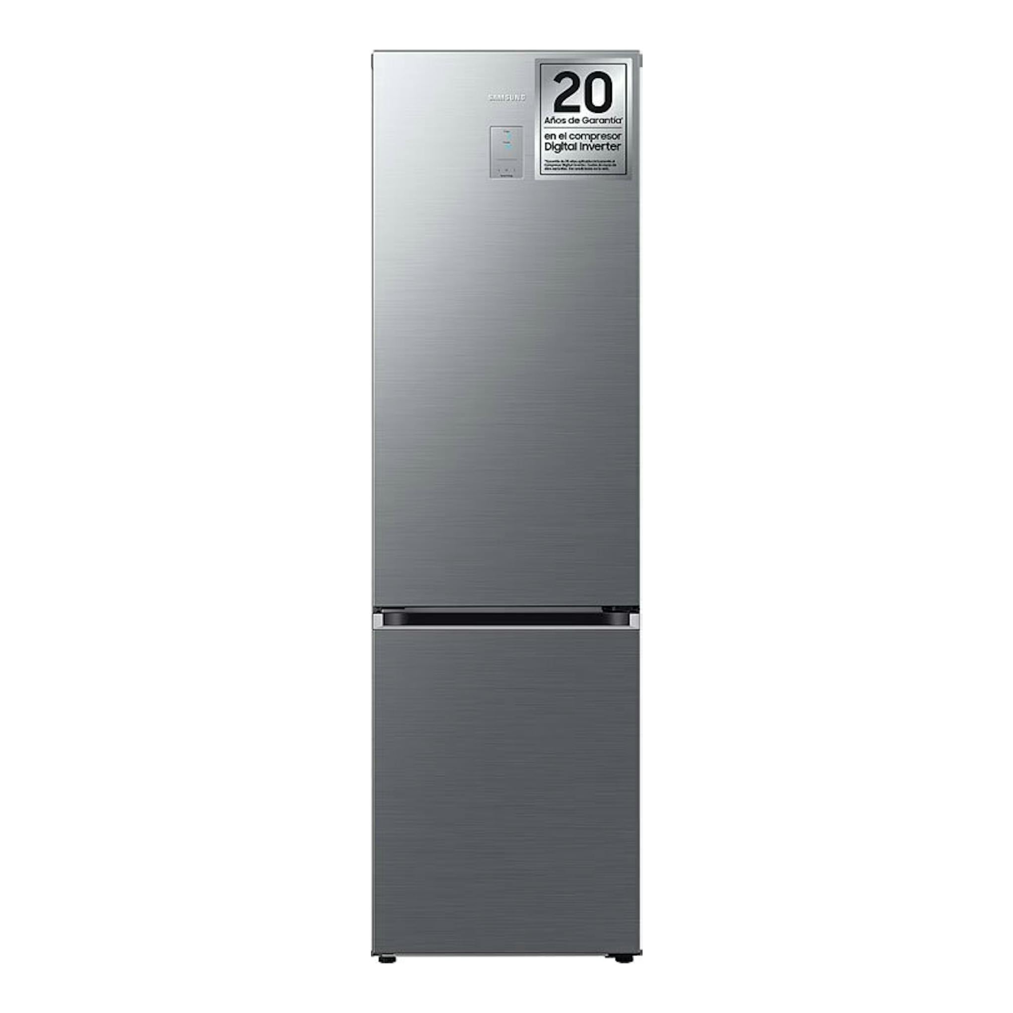 Frigorífico combi Samsung RB38C776ASR/EF de inox, vista frontal, con congelador inferior.