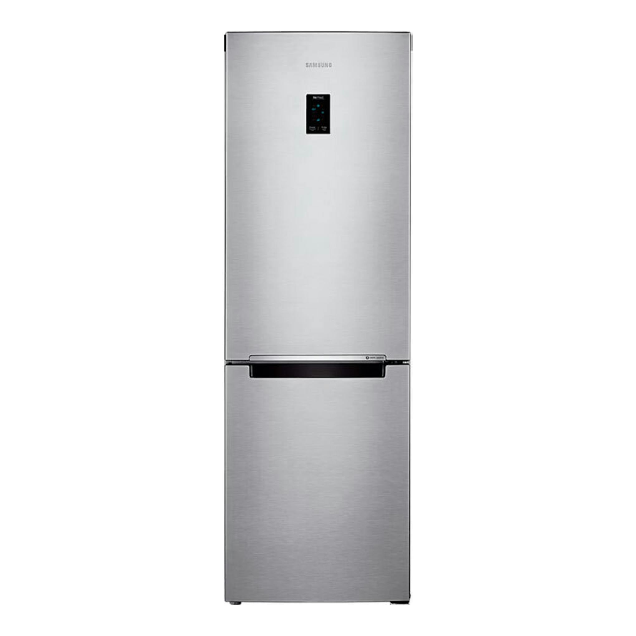 Frigorífico combi Samsung RB33J3205SA/EF inox, vista frontal, con display en la puerta.