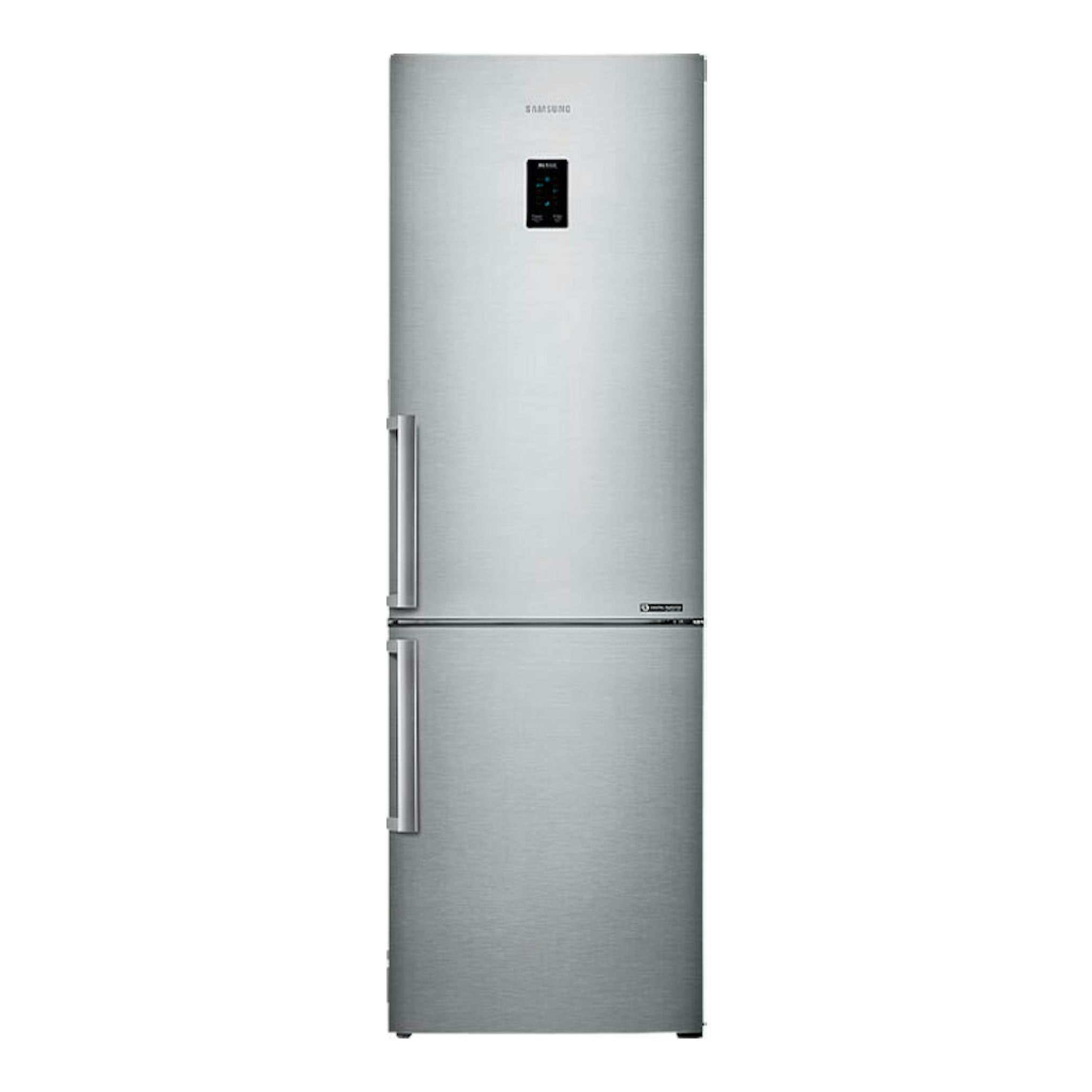Frigorífico combi Samsung RB33J3315SA/EF en inox, vista frontal con display en la puerta.