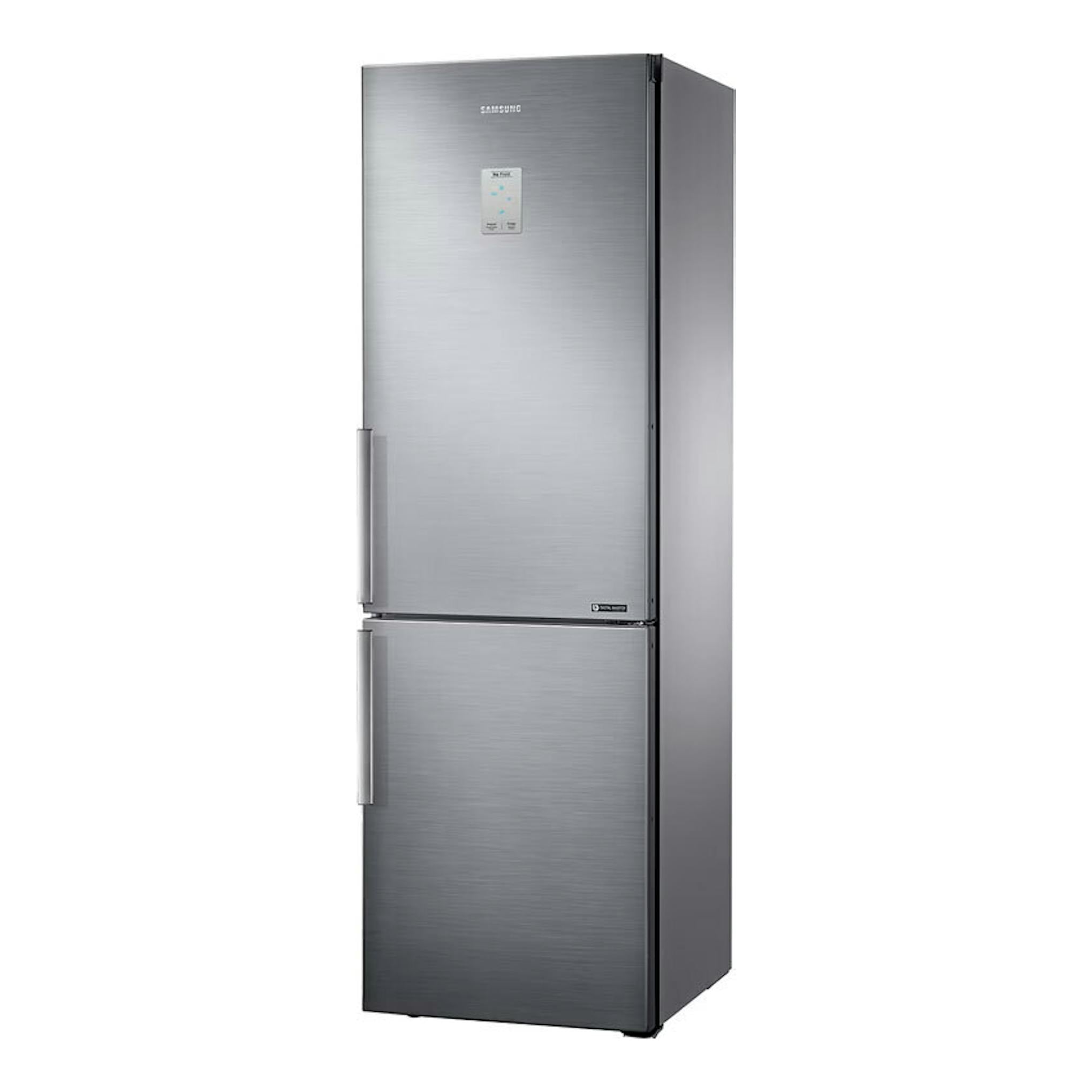 Frigorífico combi Samsung RB33J3515S9/EF inox, vista frontal en ángulo, dos puertas.