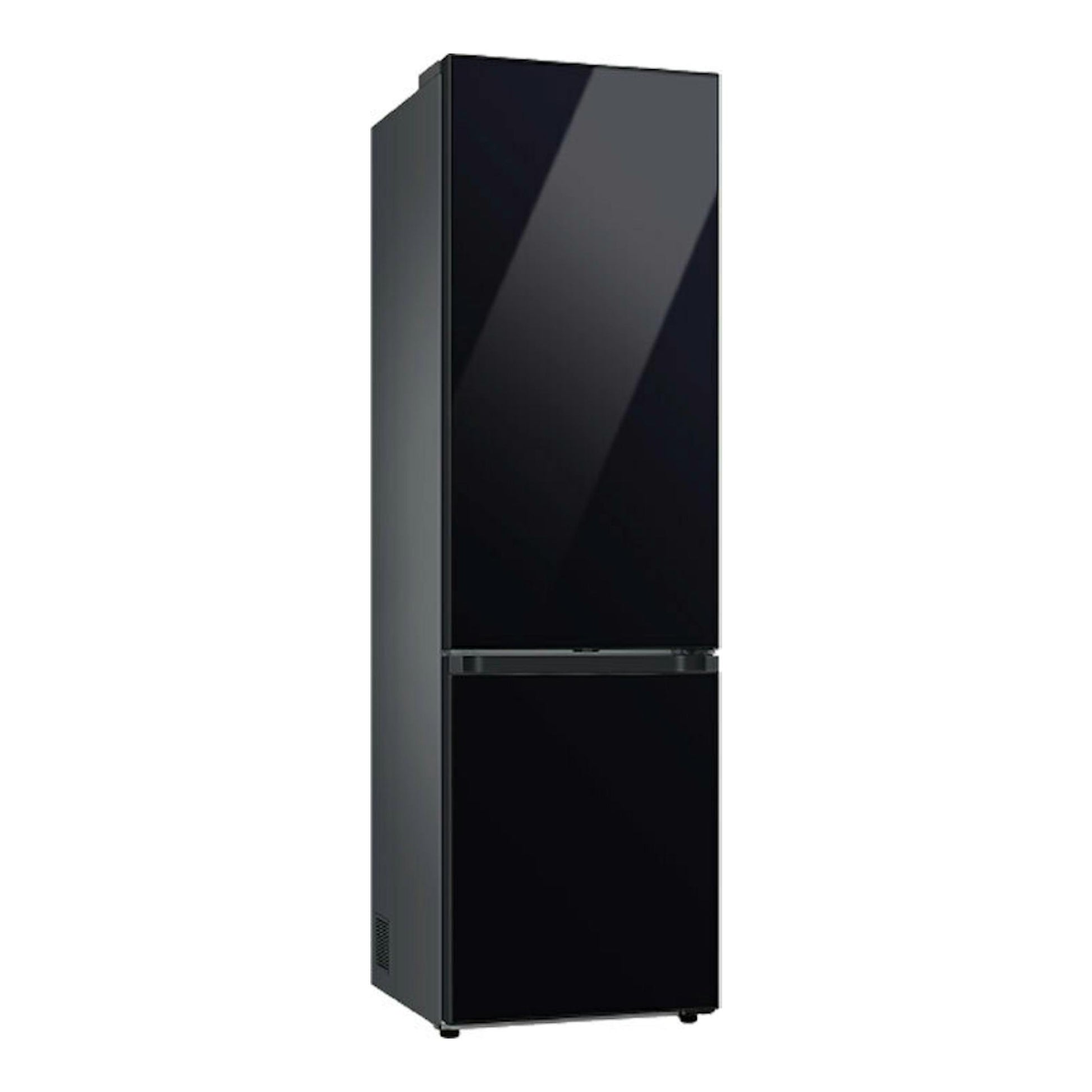 Frigorífico combi Samsung RB38C7B6A22/EF negro, vista frontal en ángulo, con dos puertas.