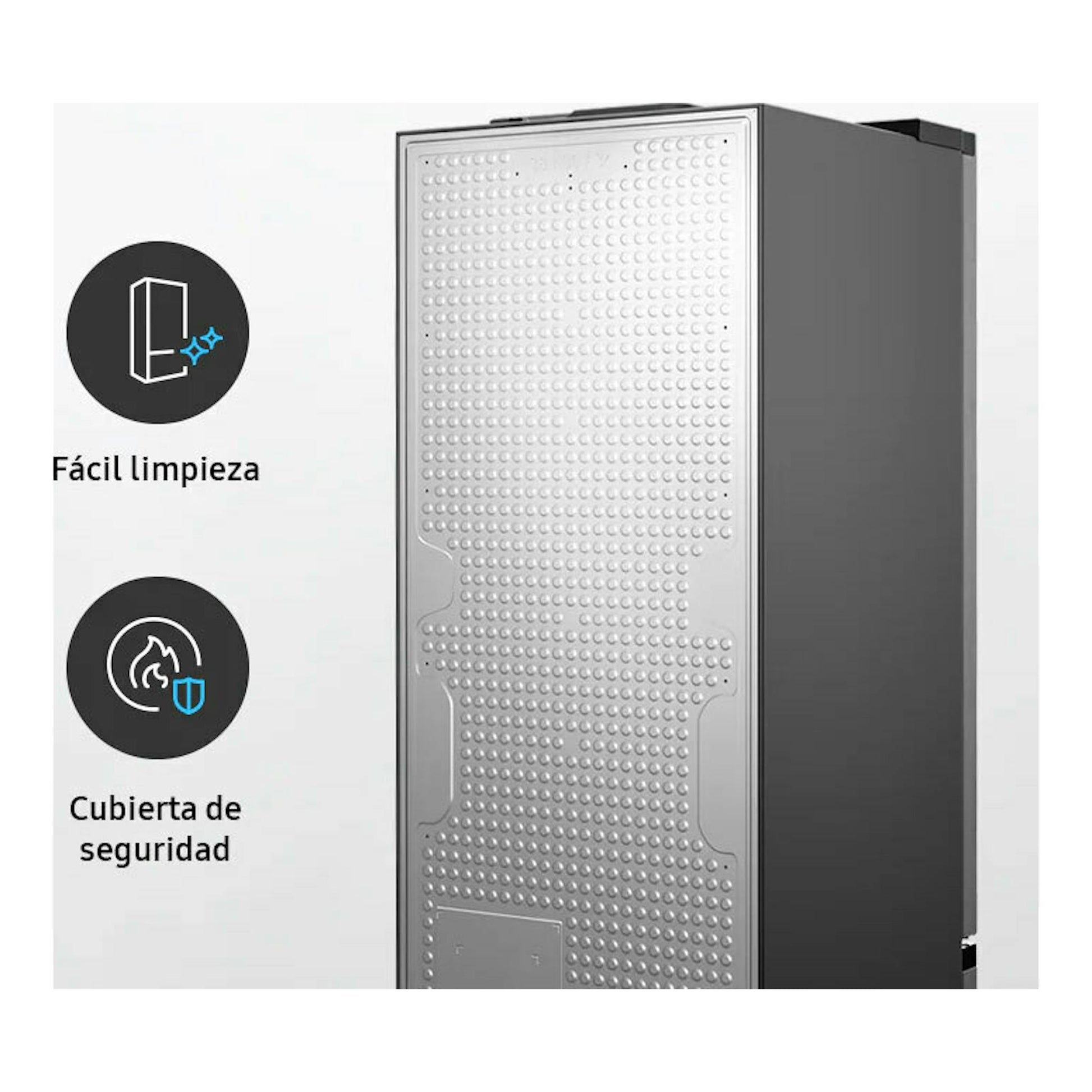 Frigorífico combi Samsung RB38C7B6D22/EF negro, vista lateral trasera con panel texturizado.