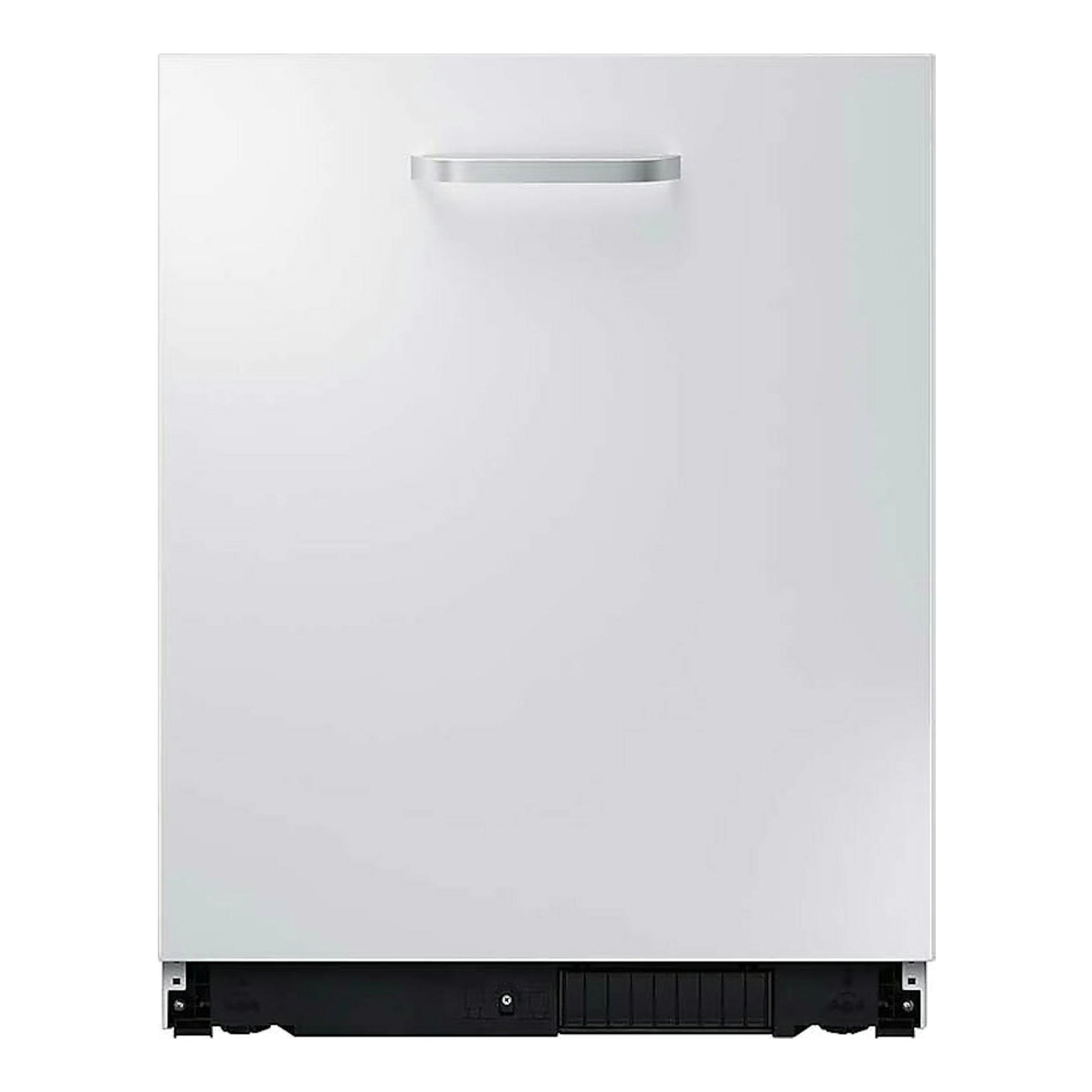 Lavavajillas integrable Samsung DW60M6050BB/EO, panel blanco, vista frontal, con tirador superior y base negra.