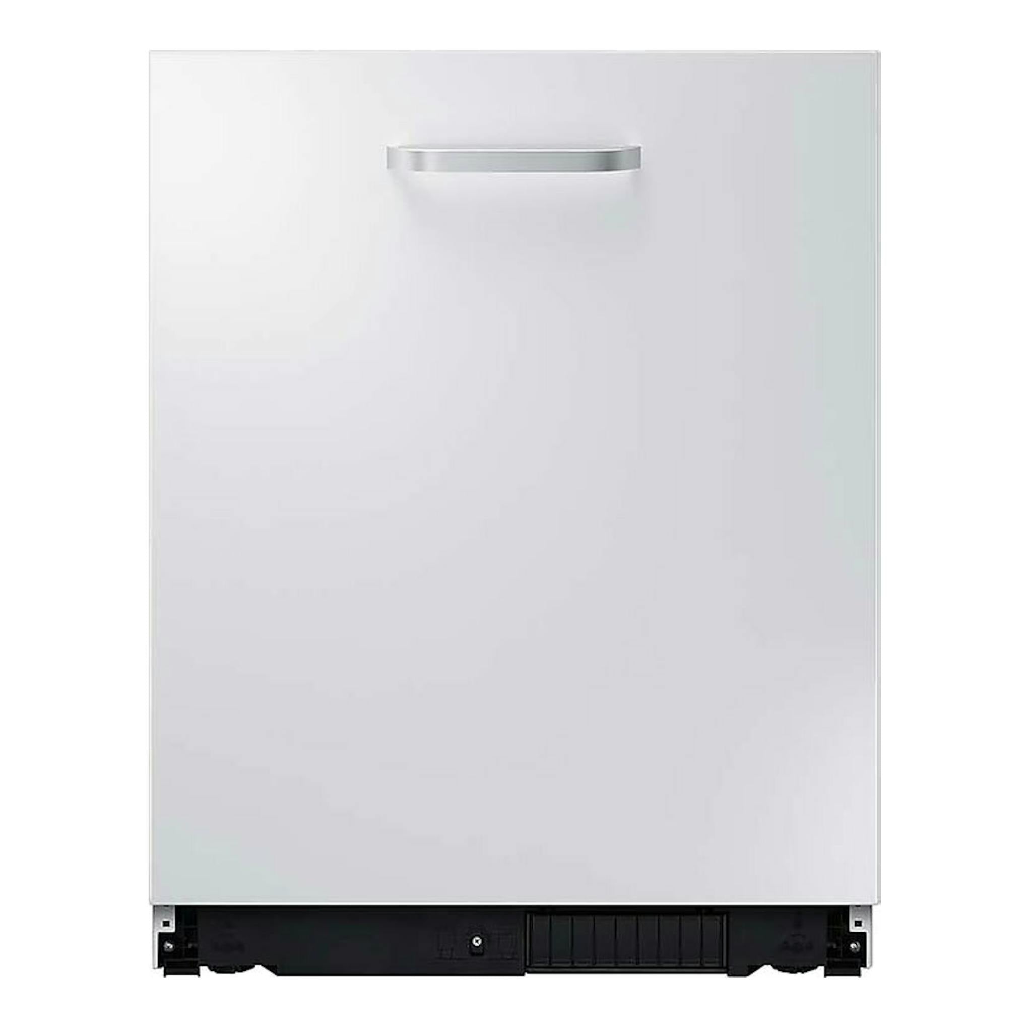 Lavavajillas integrable Samsung DW60M6050BB/EO, panel blanco, vista frontal, con tirador superior y base negra.