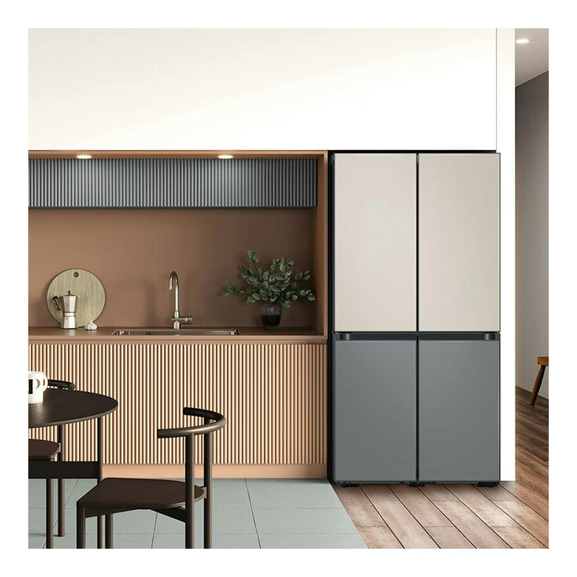 Frigorífico americano Samsung RF59C700EB1/ES negro, vista frontal en cocina moderna.
