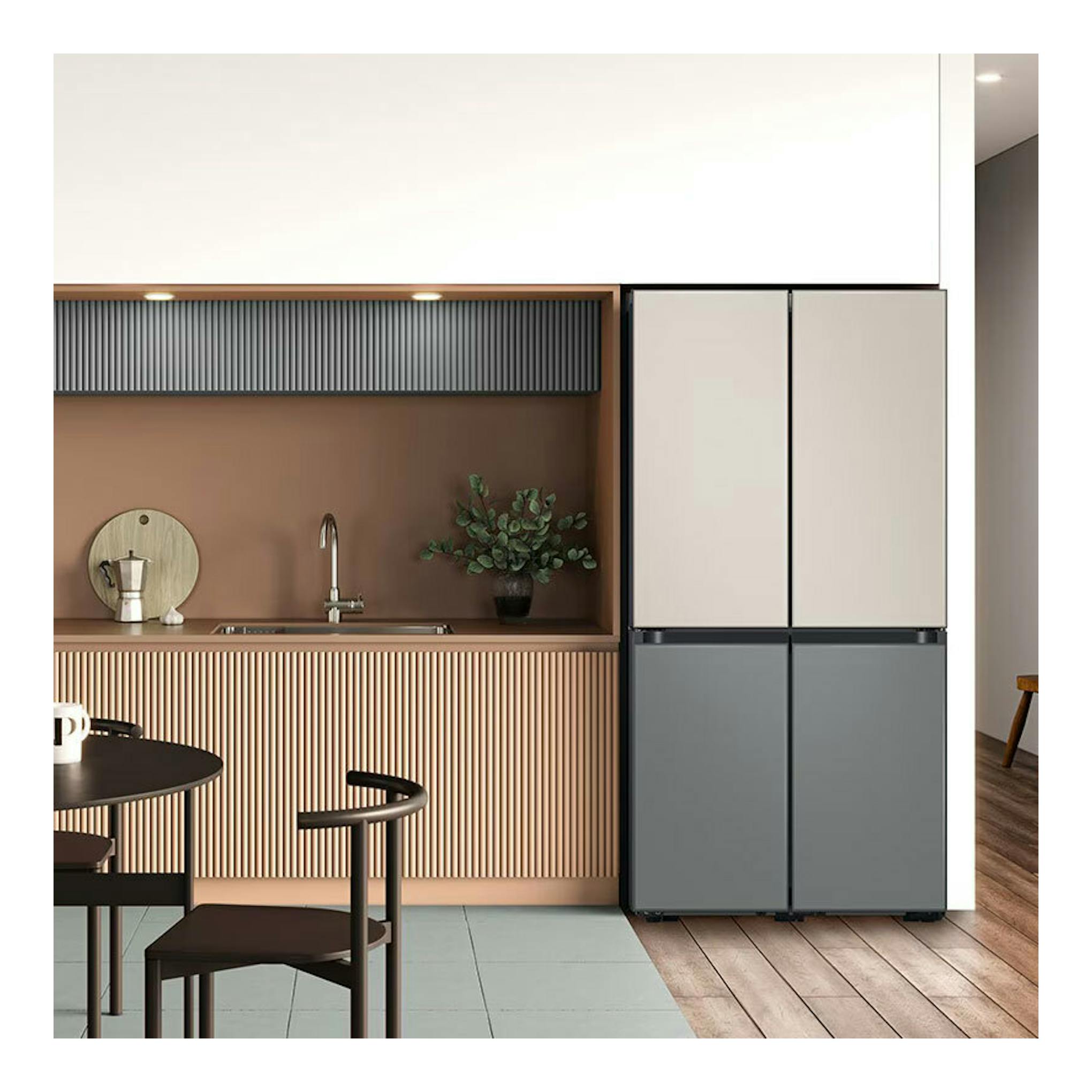 Frigorífico americano Samsung RF59C700EB1/ES negro, vista frontal en cocina moderna.