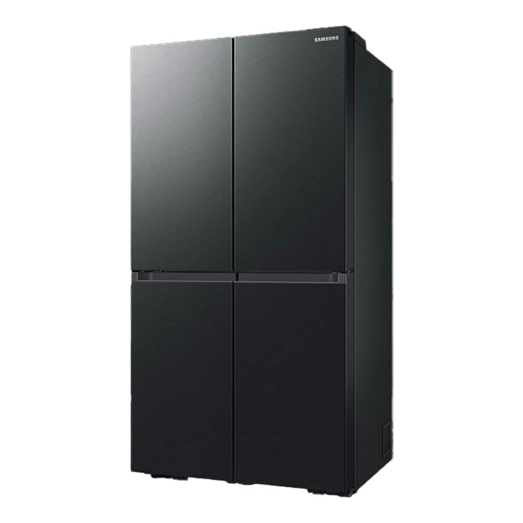 Frigorífico americano Samsung RF59C700EB1/ES negro, vista frontal en tres cuartos, cuatro puertas.