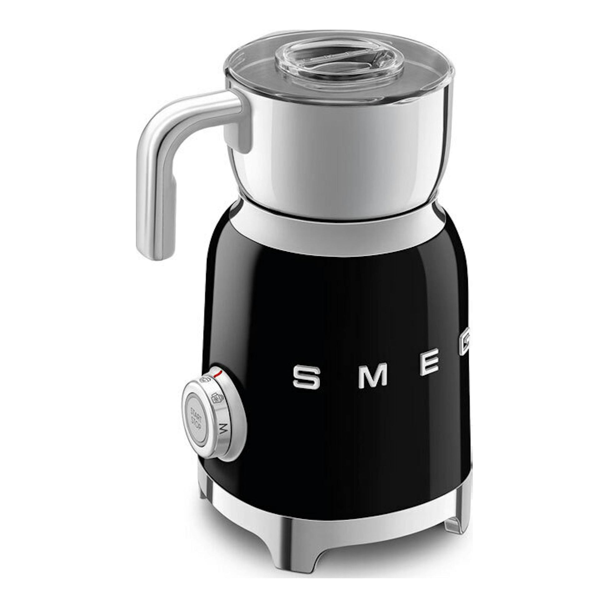 Espumador de leche Smeg MFF11BLEU negro, vista frontal en fondo blanco.