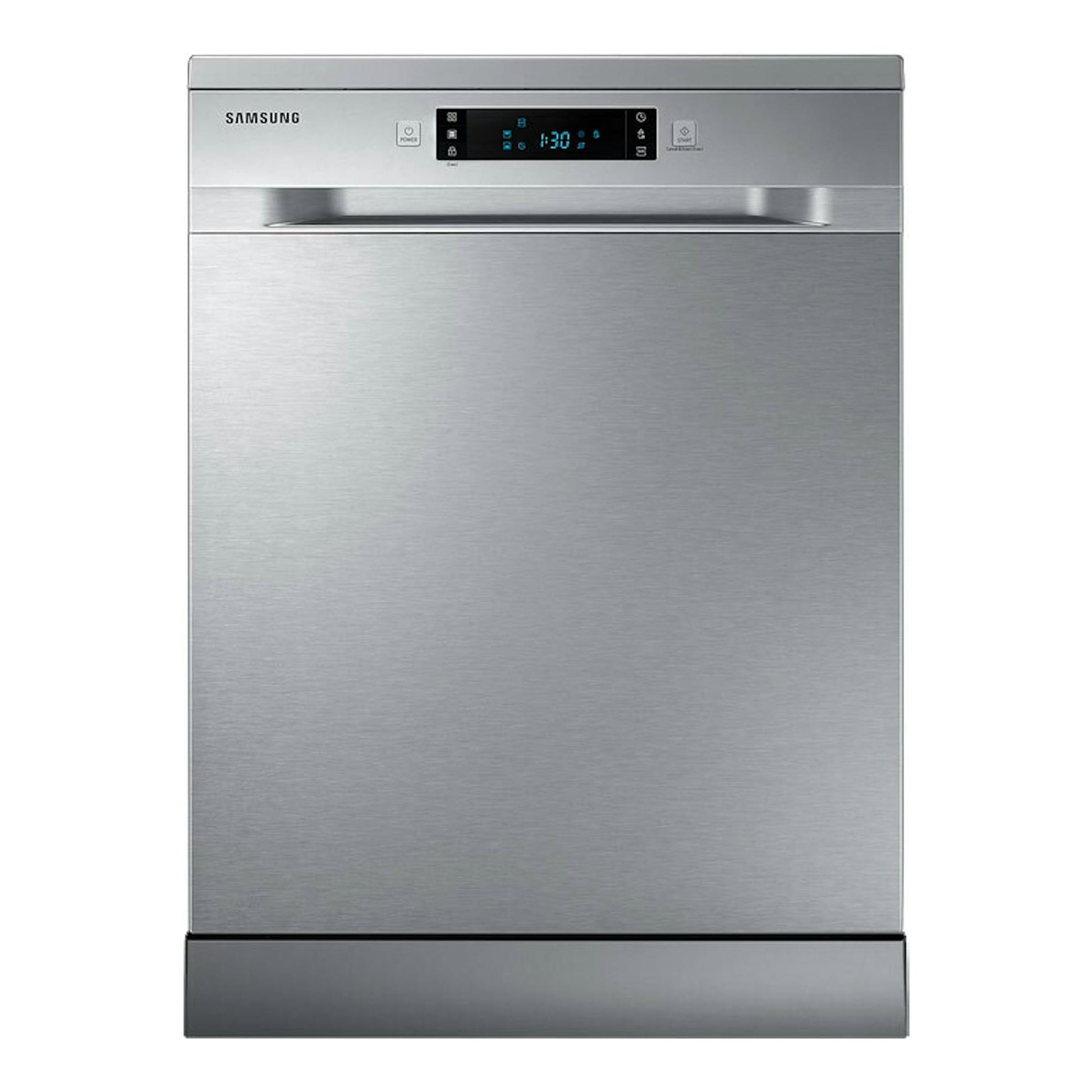 Lavavajillas Samsung DW60A6092FS/ET de acero inoxidable, vista frontal, panel digital superior.