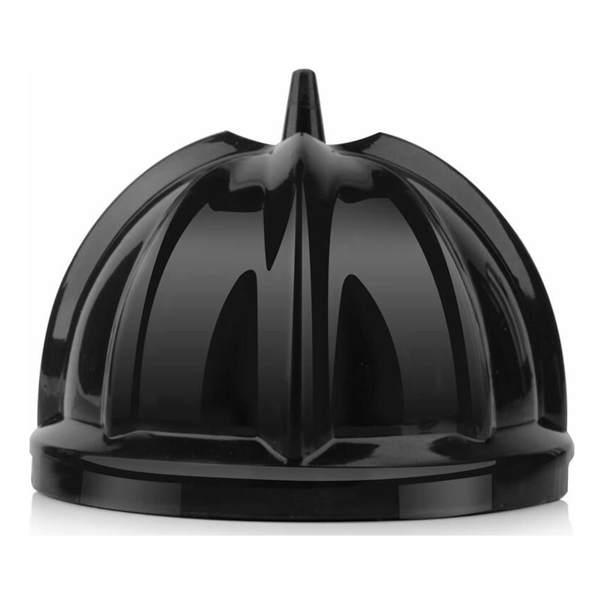 Exprimidor Taurus Easy Press 600 negro, vista frontal del cabezal cónico y base redonda.