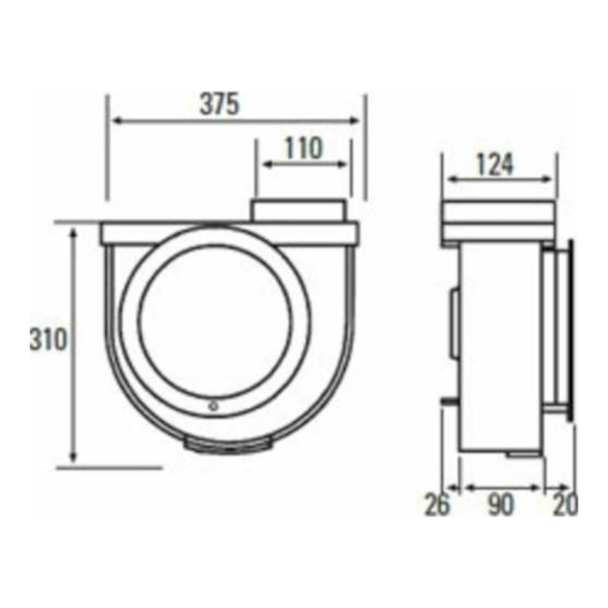 Cata GS 600 Blanco: plano técnico frontal y lateral de extractor de cocina integrable con medidas.