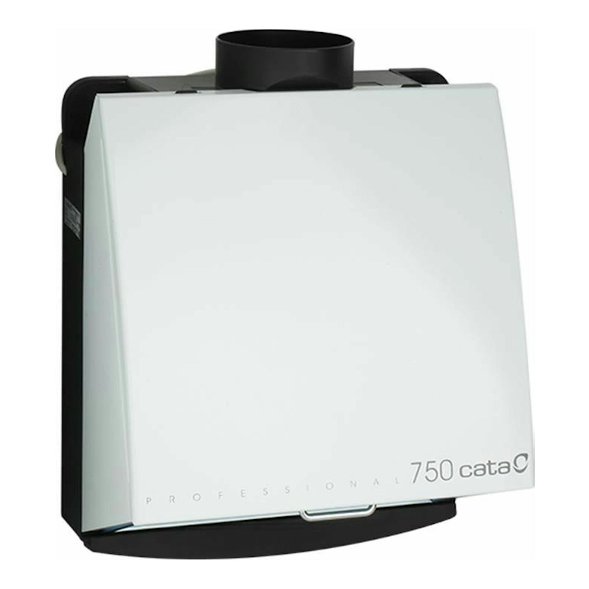 Extractor de cocina integrable Cata Professional 750 blanco, vista frontal en ángulo, con carcasa negra.