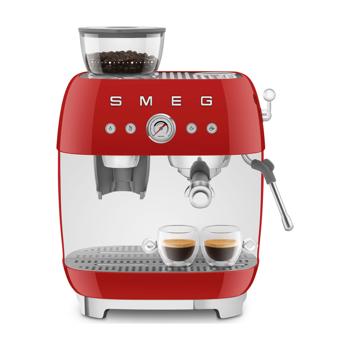 Cafetera espresso manual Smeg EGF03RDEU roja con molinillo integrado y doble thermoblock