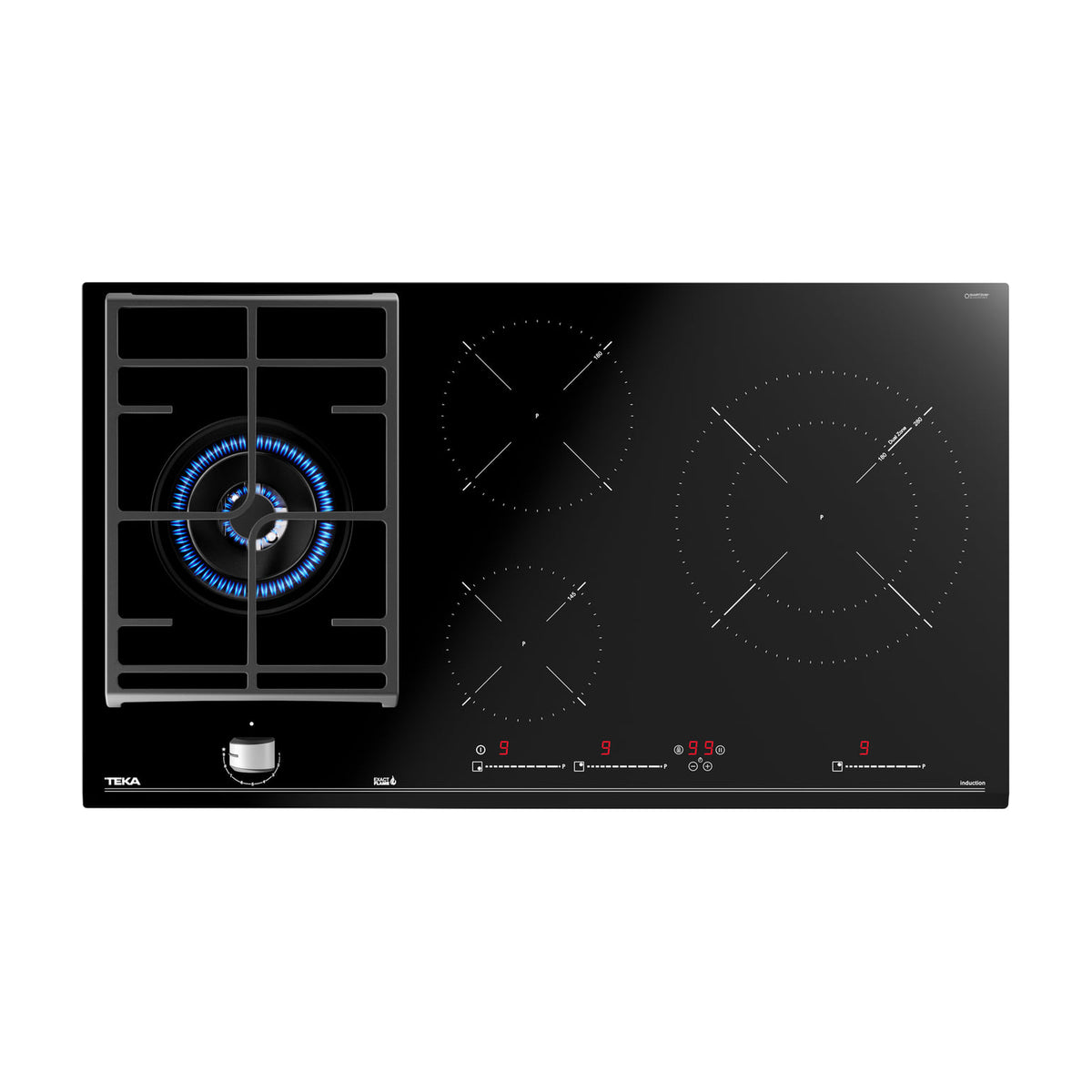 Placa mixta Teka JZC 94313 ABN, 3 zonas de inducción y 1 de gas, 90 cm