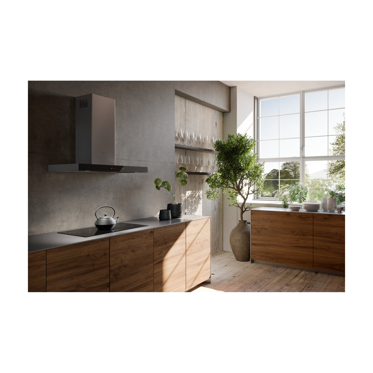 Campana decorativa Mepamsa Stilo Neo 90, inox y cristal negro, 710 m³/h