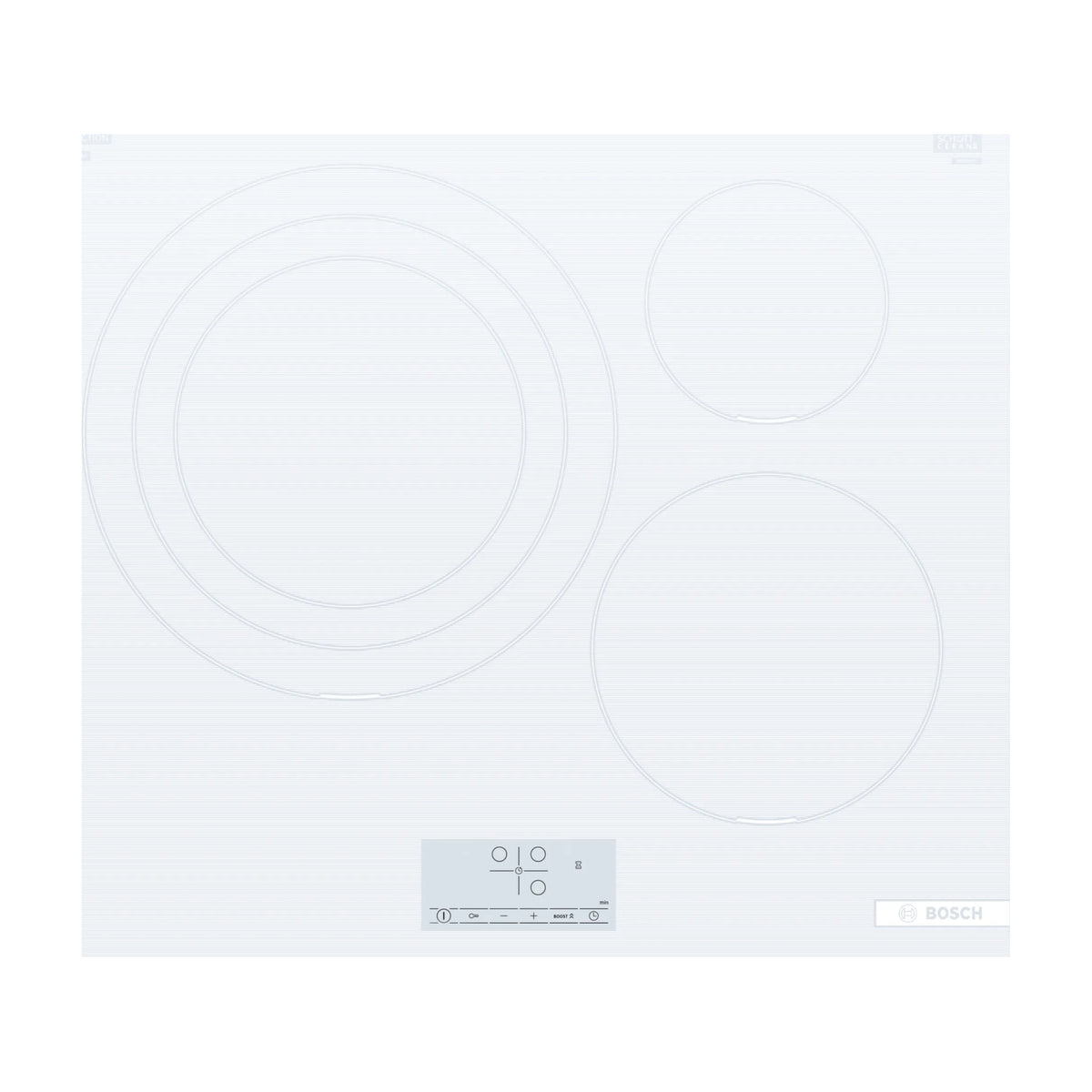 Placa de inducción Bosch PID612BB1E blanca, 3 zonas y zona triple de 32 cm