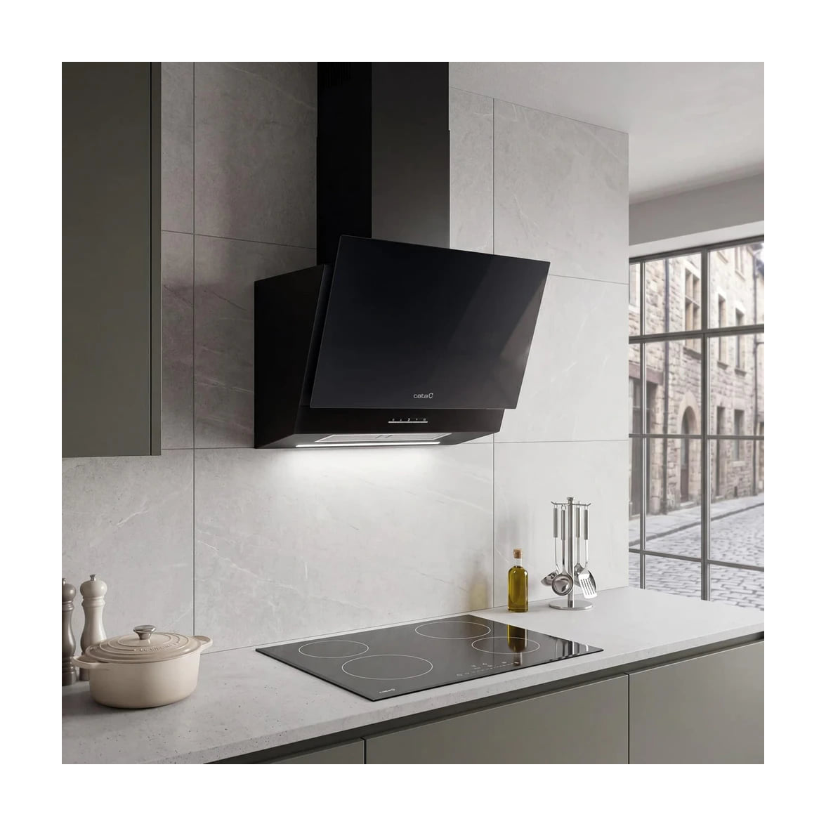 Campana decorativa CATA Thalassa 600 GBK/H, 60 cm, cristal negro