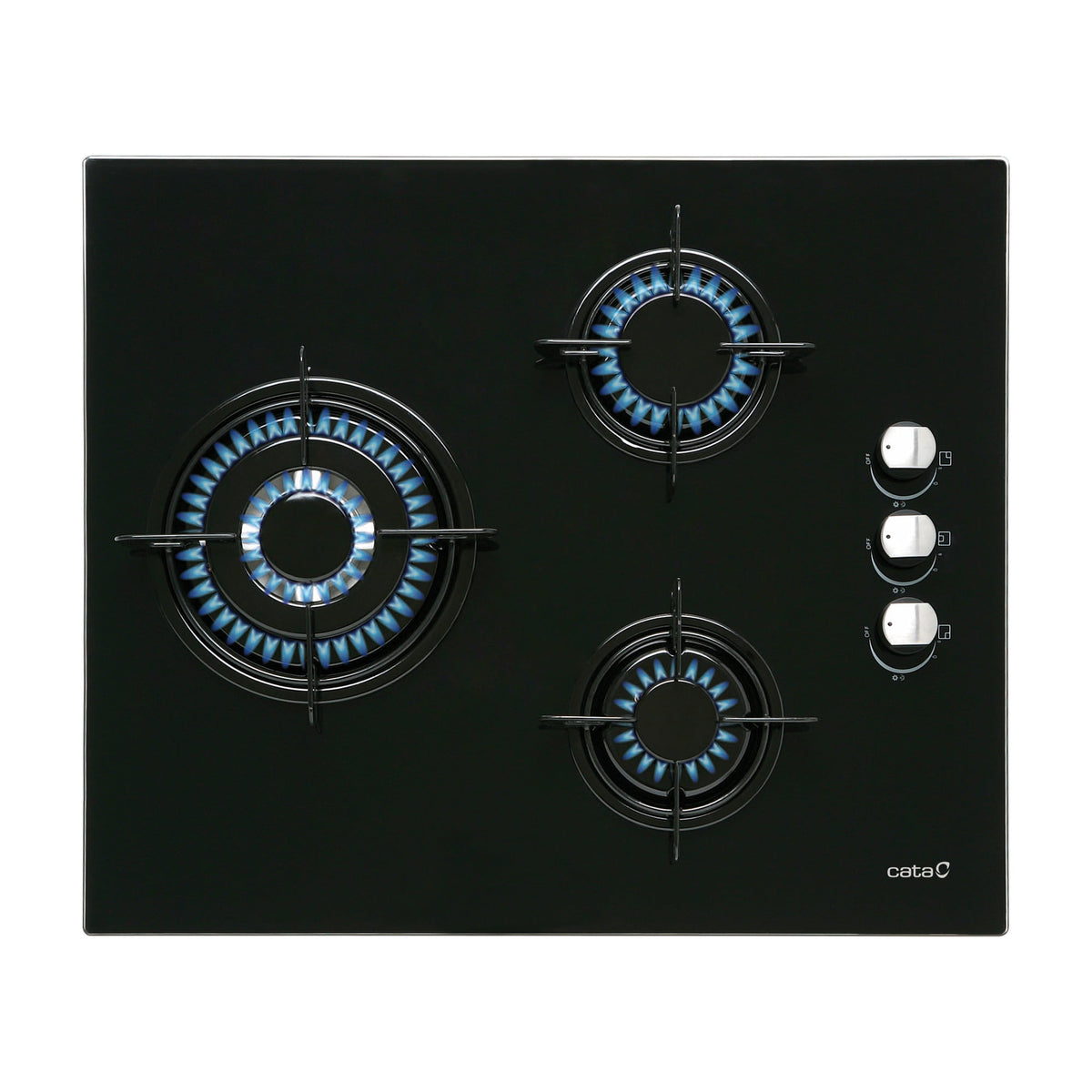 Placa de gas Cata CIB 6021 BK, 3 quemadores y cristal negro