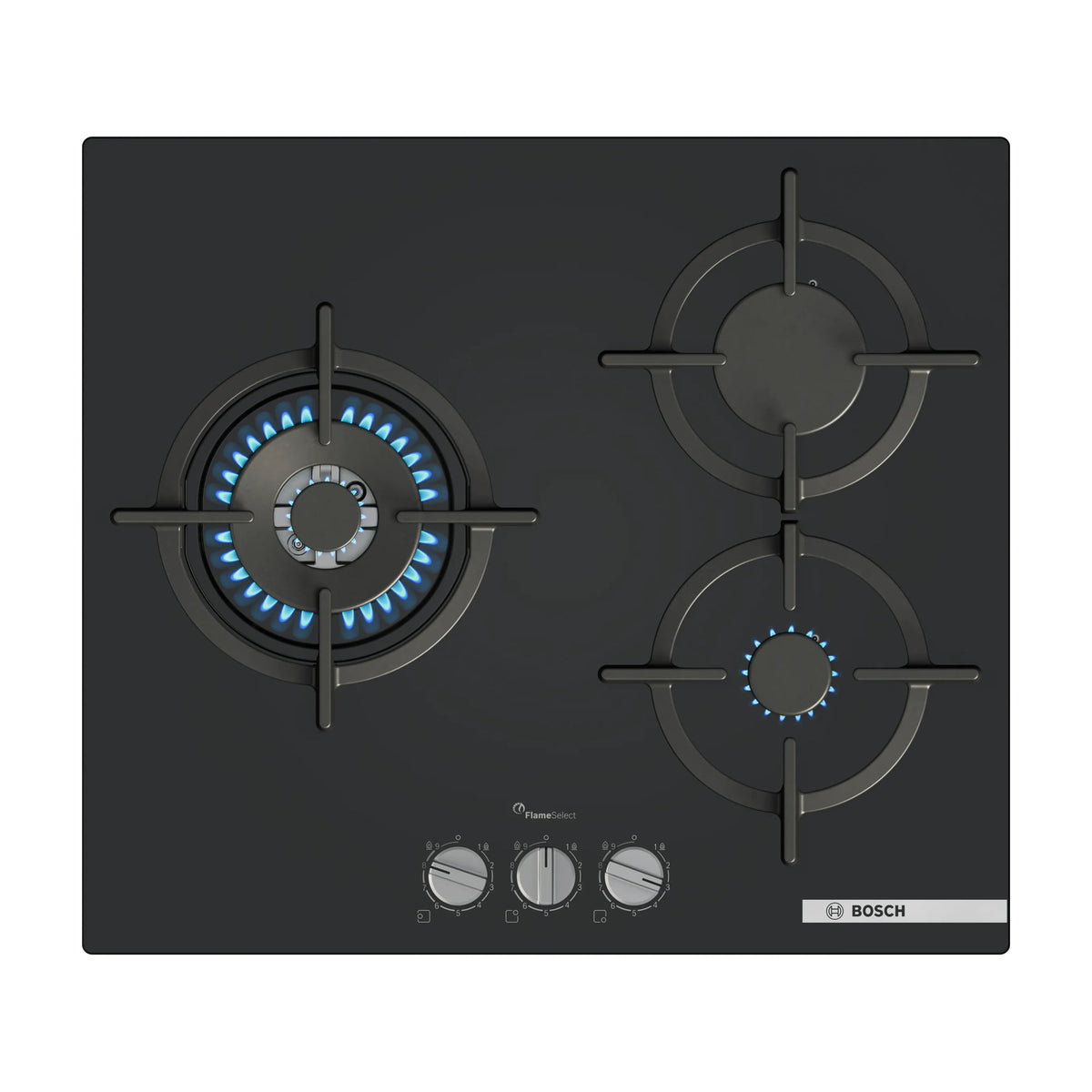 Placa de gas Bosch PPC6A6I10, 3 zonas y FlameSelect