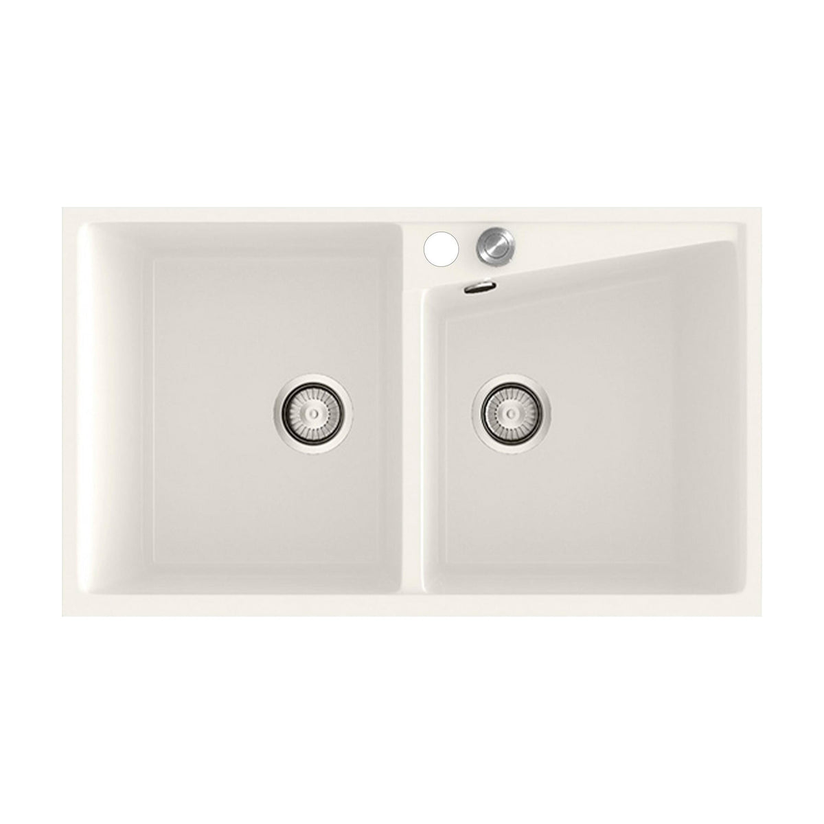 Fregadero Poalgi Kuma 304 de dos cubetas, blanco brillo, 86 x 51 cm