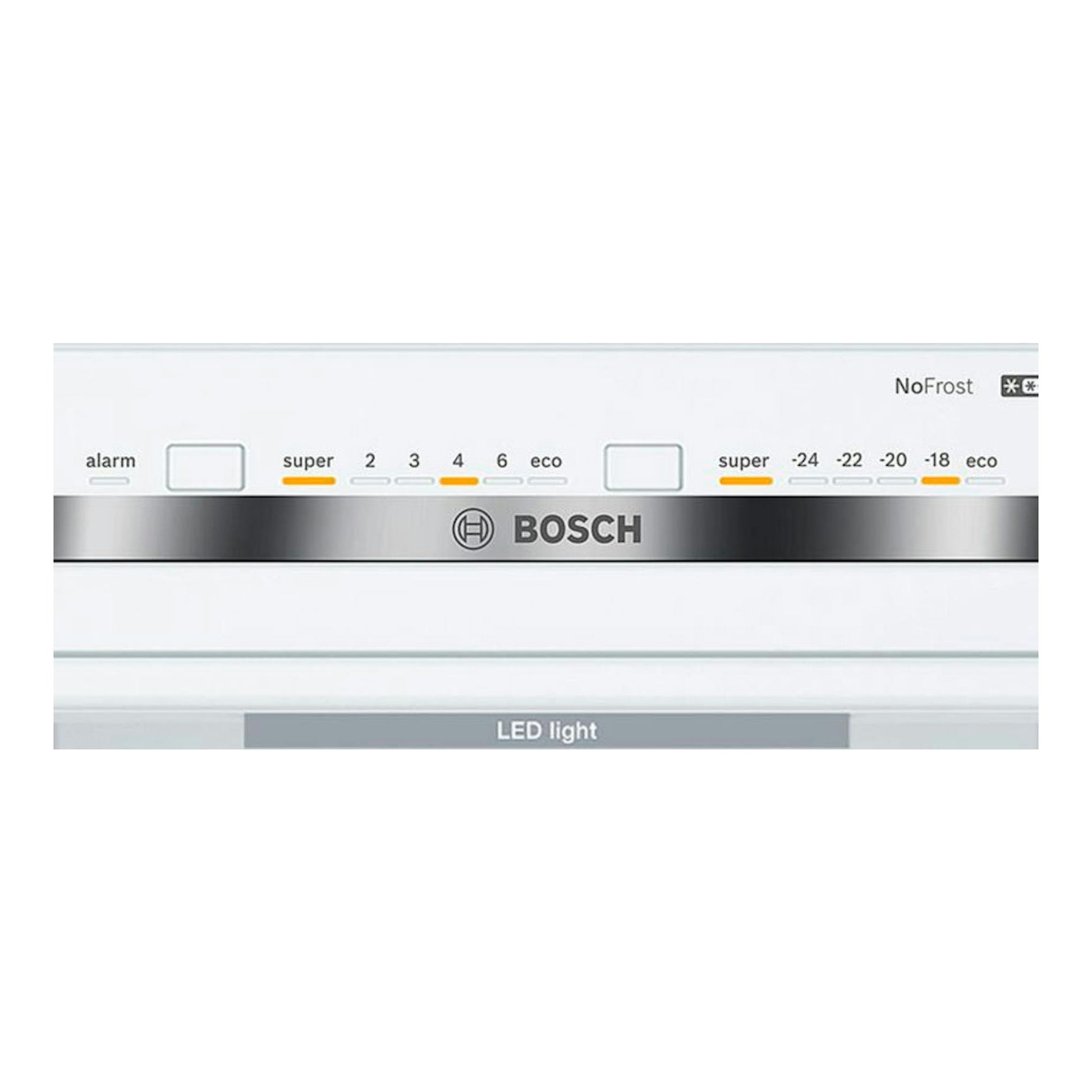 Frigorífico combi Bosch KGN39VWEB blanco, vista frontal con panel de control superior y puerta lisa.