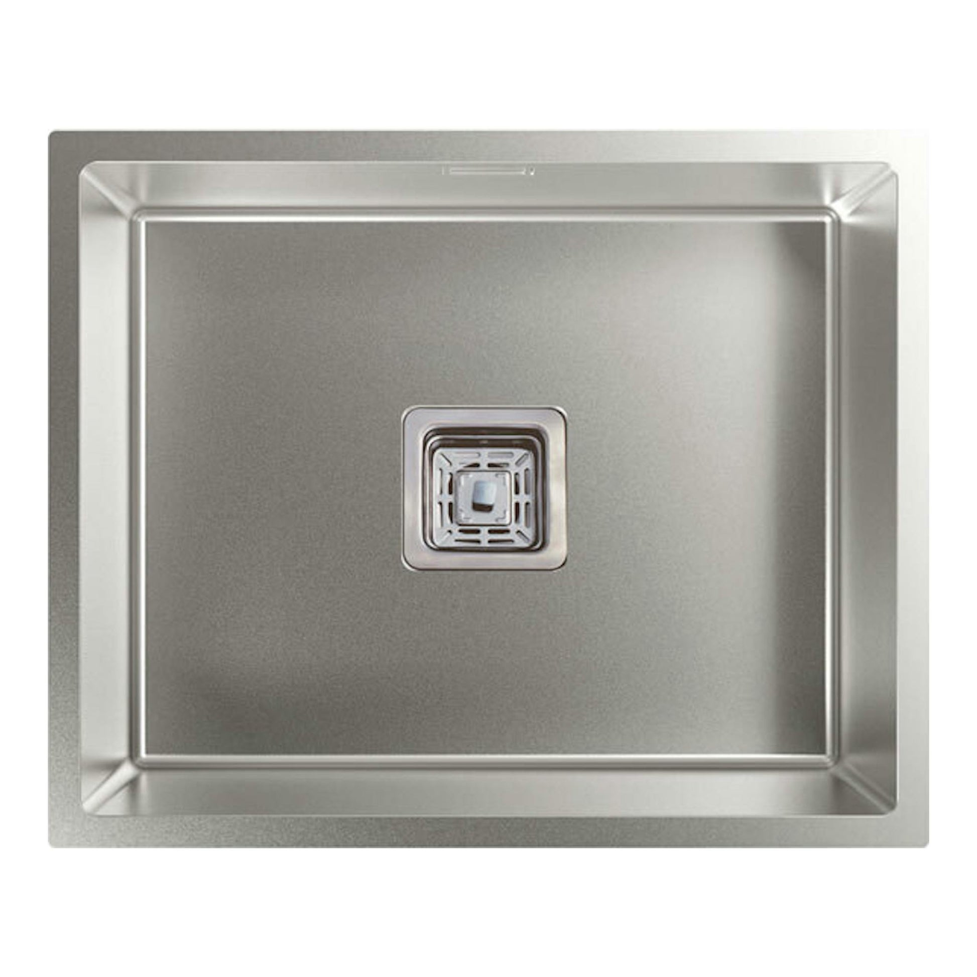 Fregadero Cata CB 50-40 R10 de acero inoxidable, vista cenital, cubeta rectangular con desagüe central.