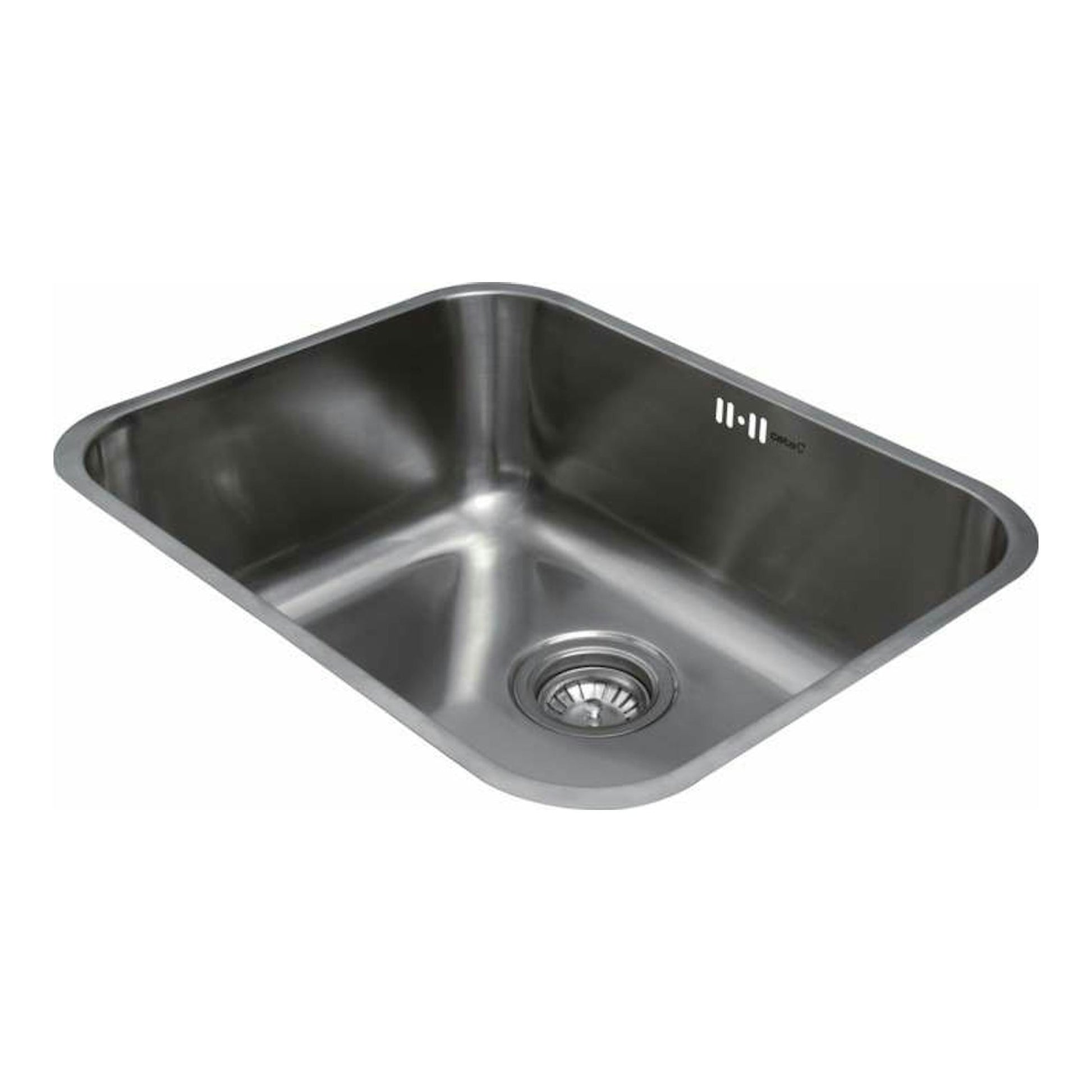Fregadero Cata CB 50.40 de acero inoxidable, vista superior en ángulo, cubeta rectangular con desagüe.