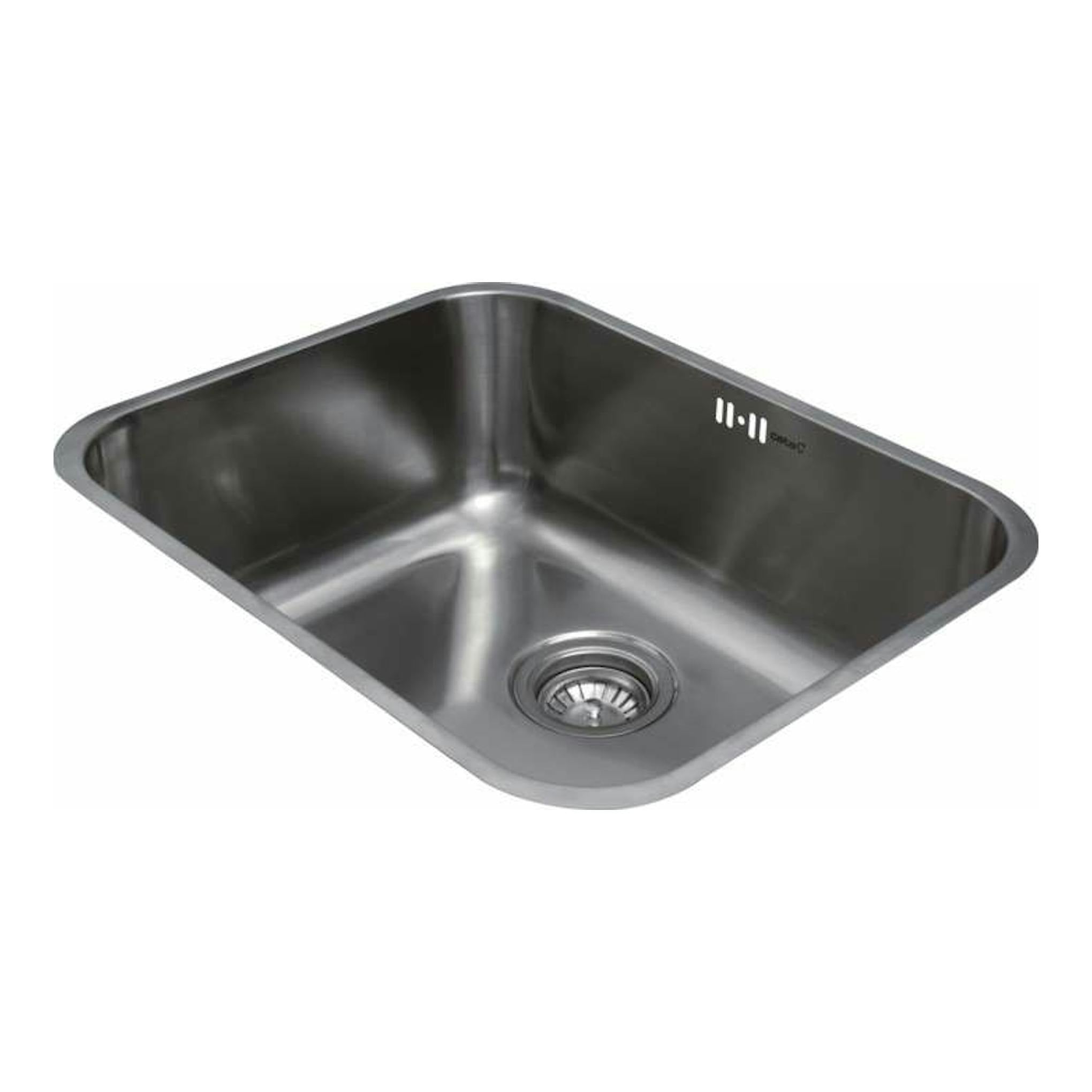 Fregadero Cata CB 50.40 de acero inoxidable, vista superior en ángulo, cubeta rectangular con desagüe.