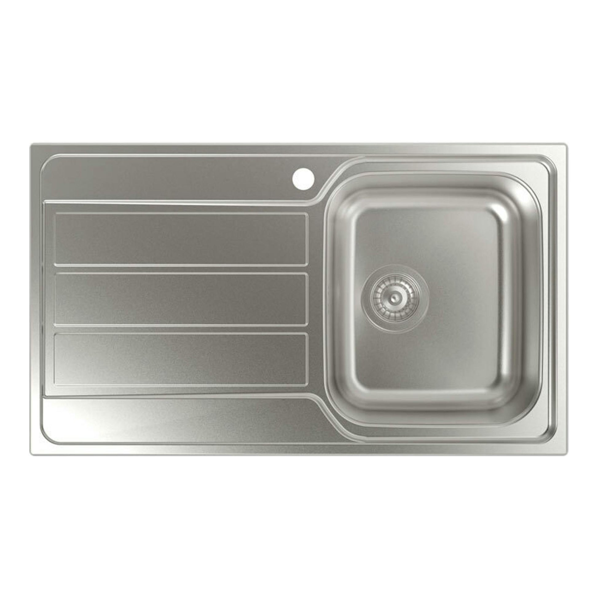 Fregadero Cata CDP-1 EI de acero inoxidable, vista superior, con escurridor izquierdo y cubeta derecha.