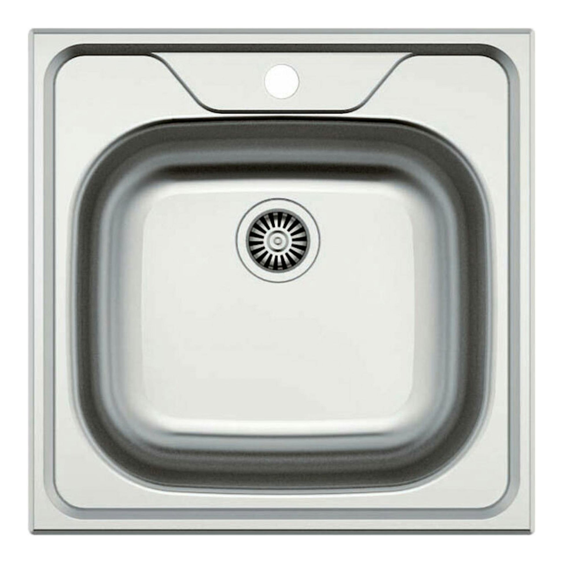 Fregadero Cata CS1X de acero inoxidable, vista superior, con cubeta única y orificio para grifo.