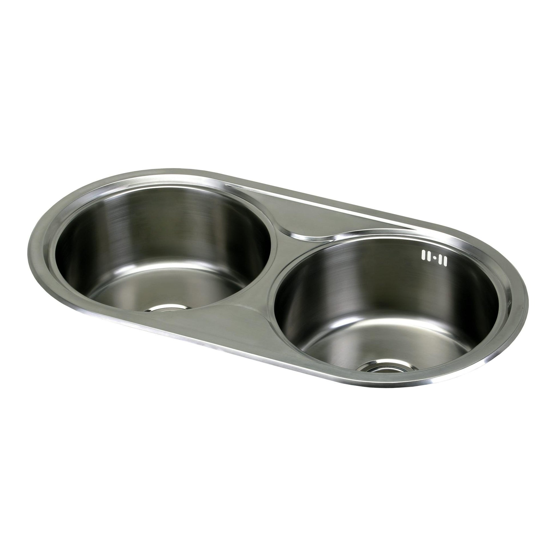 Fregadero Cata R-2 AG de acero inoxidable, vista superior en ángulo, dos cubetas ovaladas.