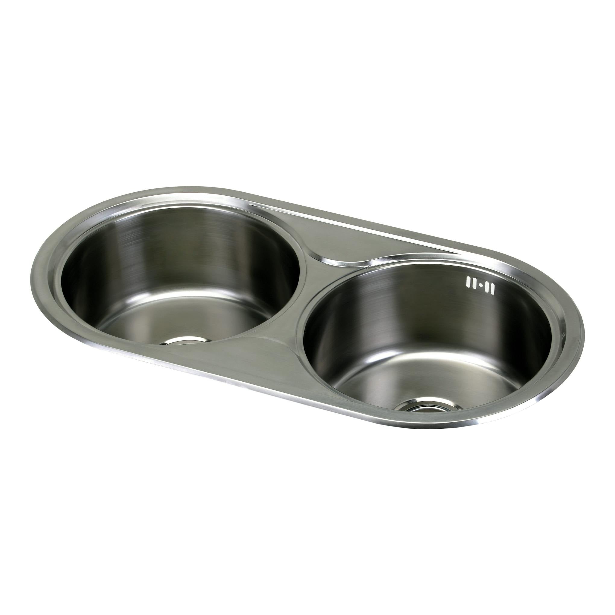 Fregadero Cata R-2 AG de acero inoxidable, vista superior en ángulo, dos cubetas ovaladas.