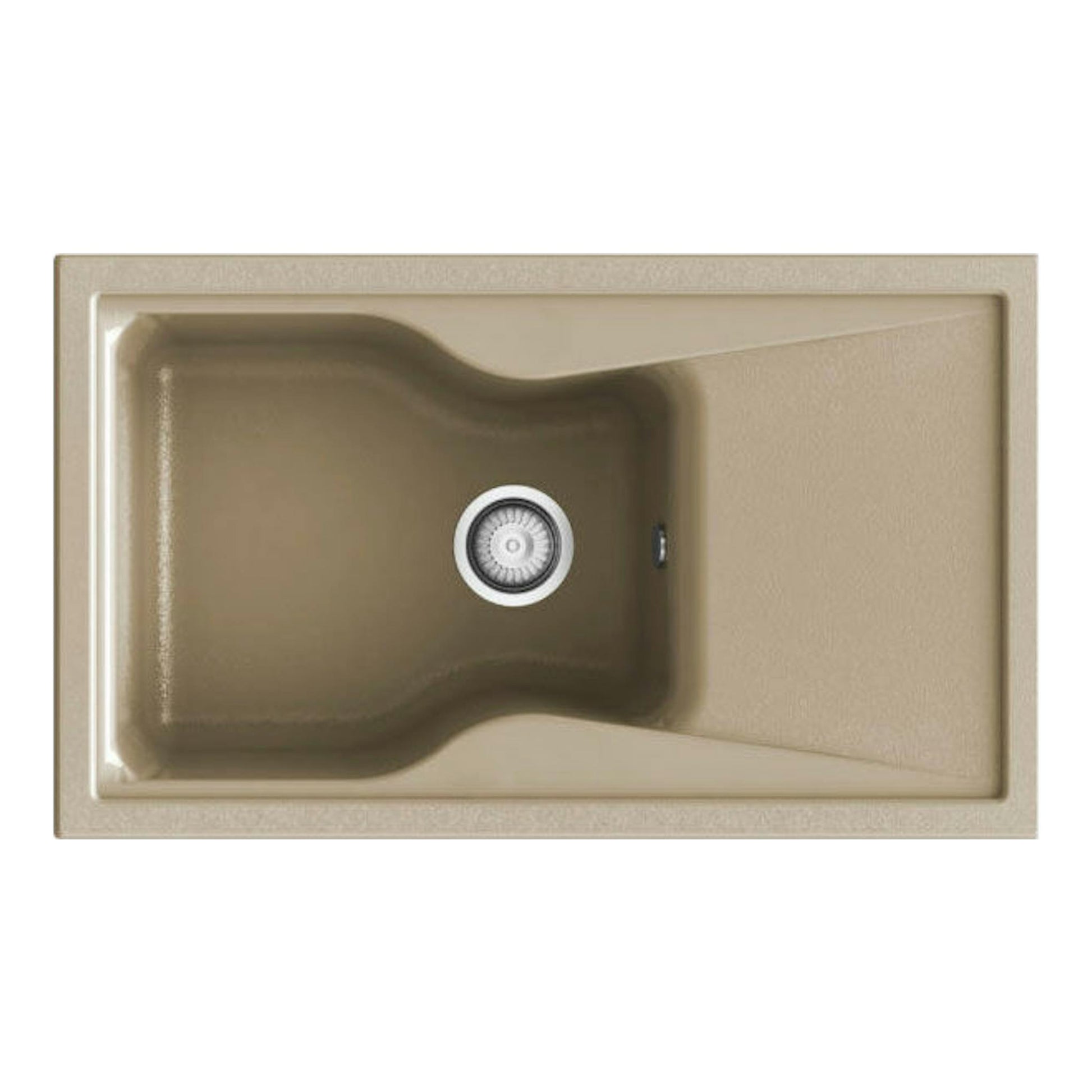Fregadero Poalgi City 1C+E Albero Brillo, vista cenital, beige, con cubeta izquierda y escurridor derecho.