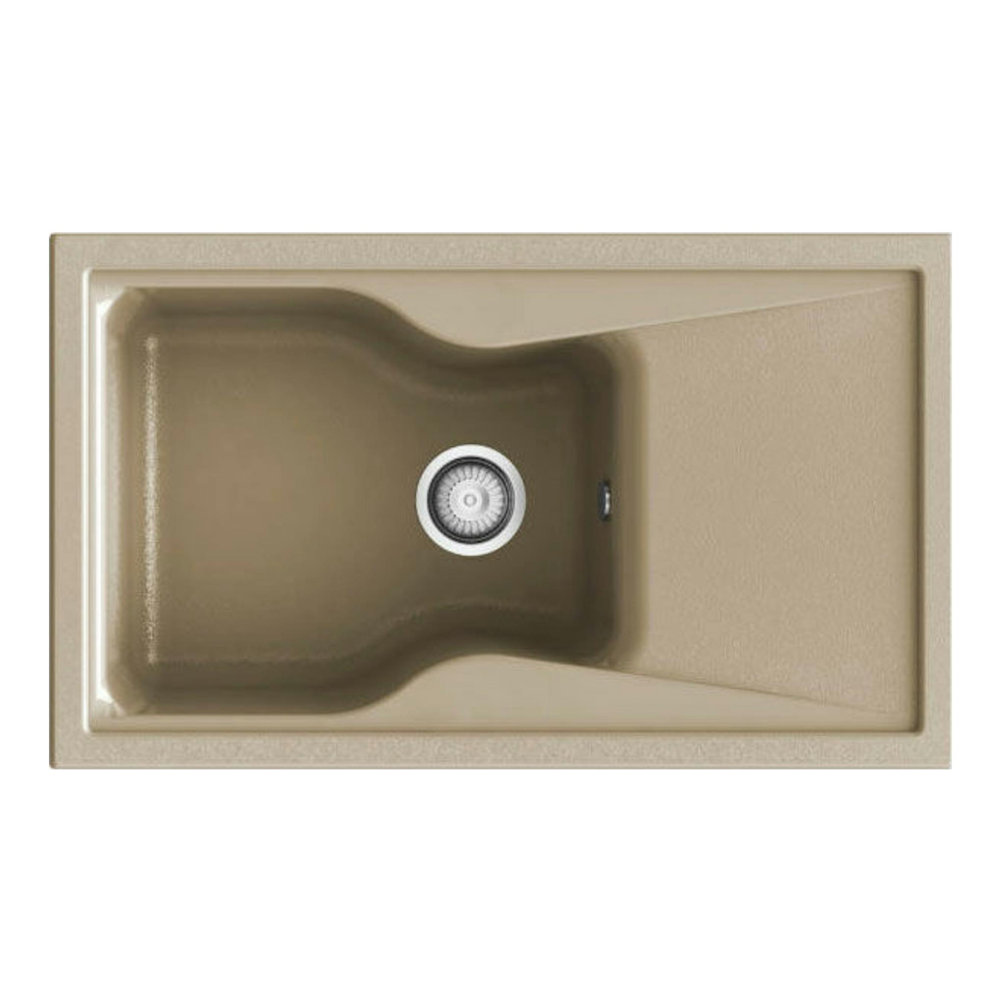 Fregadero Poalgi City 1C+E Albero Brillo, vista cenital, beige, con cubeta izquierda y escurridor derecho.