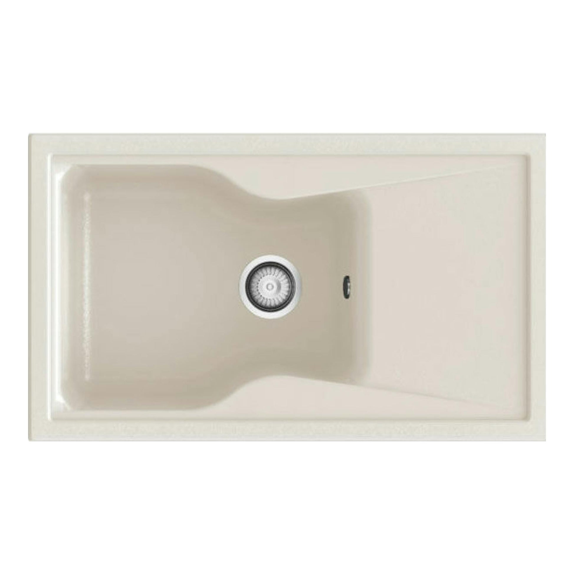 Fregadero Poalgi City 1C+E Pergamon brillo, vista superior, color beige, con cubeta y escurridor.