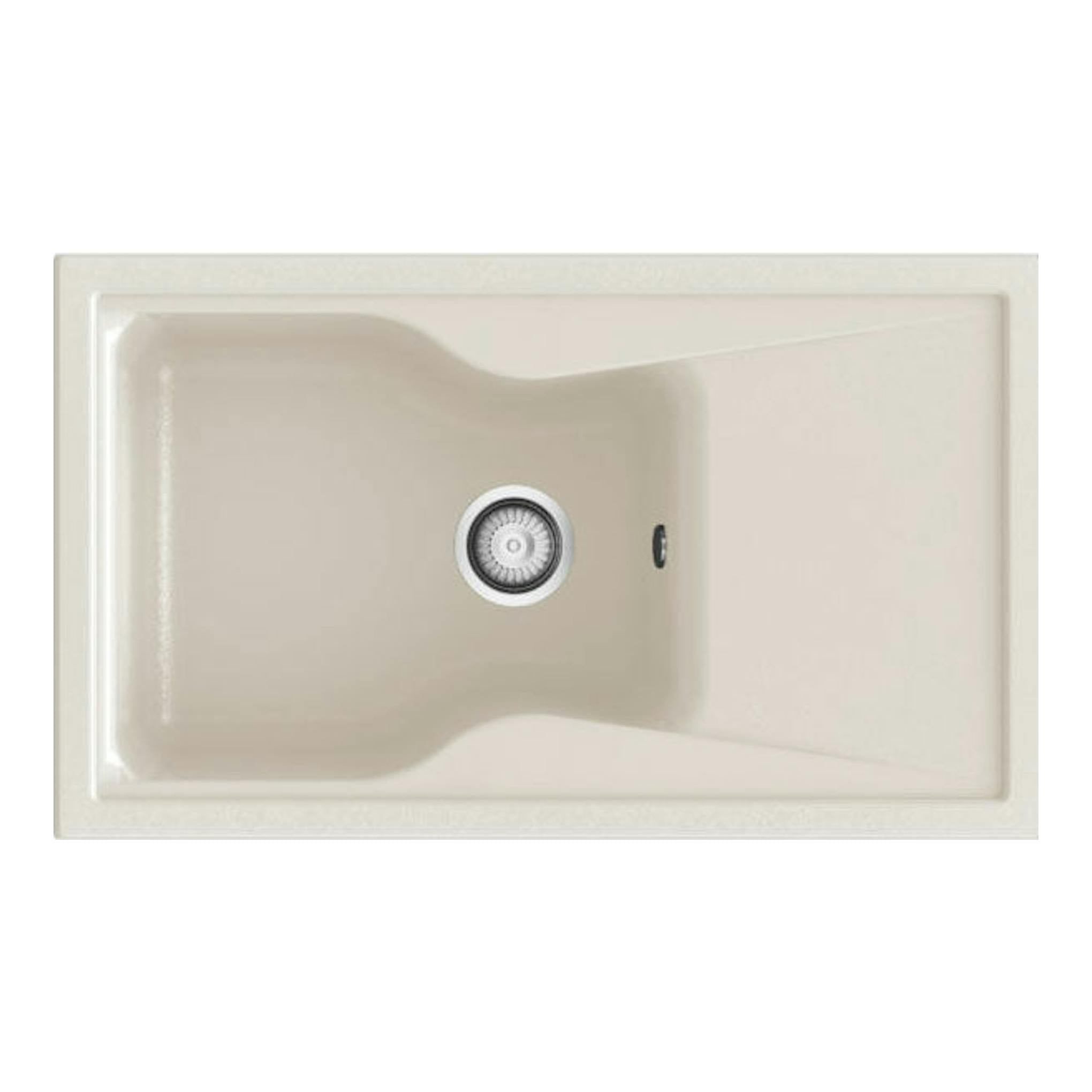 Fregadero Poalgi City 1C+E Pergamon brillo, vista superior, color beige, con cubeta y escurridor.