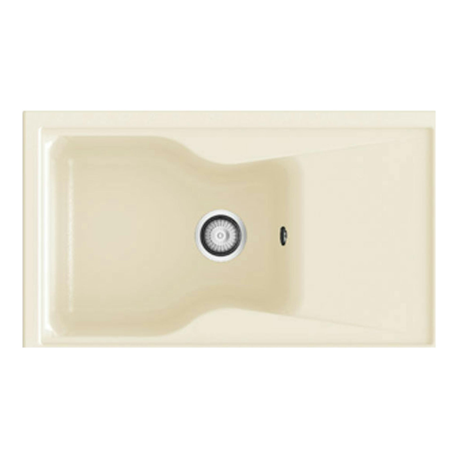 Fregadero Poalgi City 1C+E Pergamon Mate, vista superior, color beige, con cubeta y escurridor.