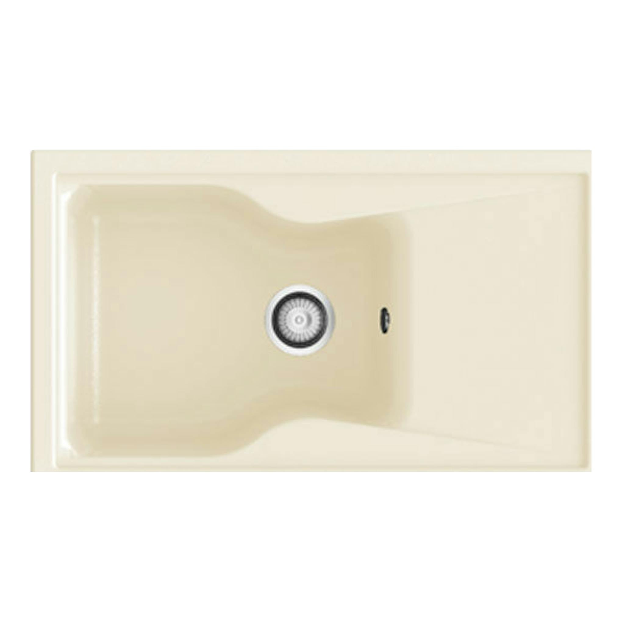 Fregadero Poalgi City 1C+E Pergamon Mate, vista superior, color beige, con cubeta y escurridor.