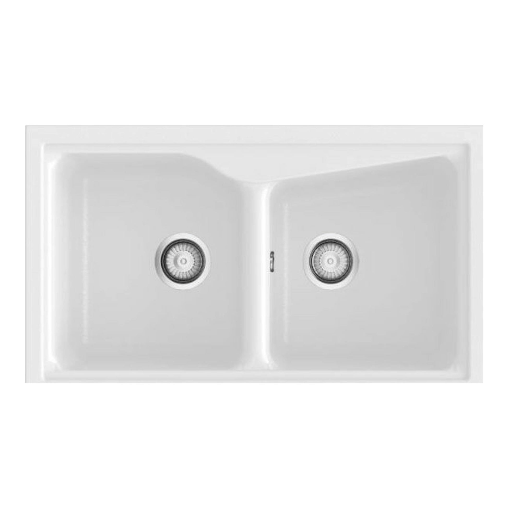 Fregadero Poalgi City 2C blanco brillo, vista superior, doble seno rectangular.