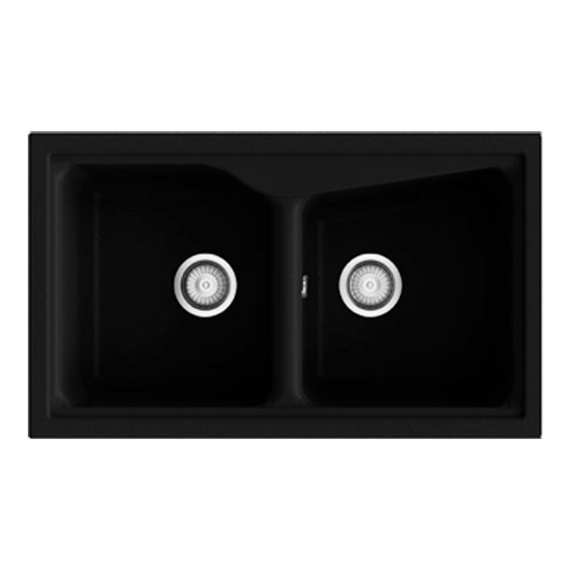 Fregadero Poalgi City 2C negro mate, vista superior, doble seno rectangular con dos desagües.