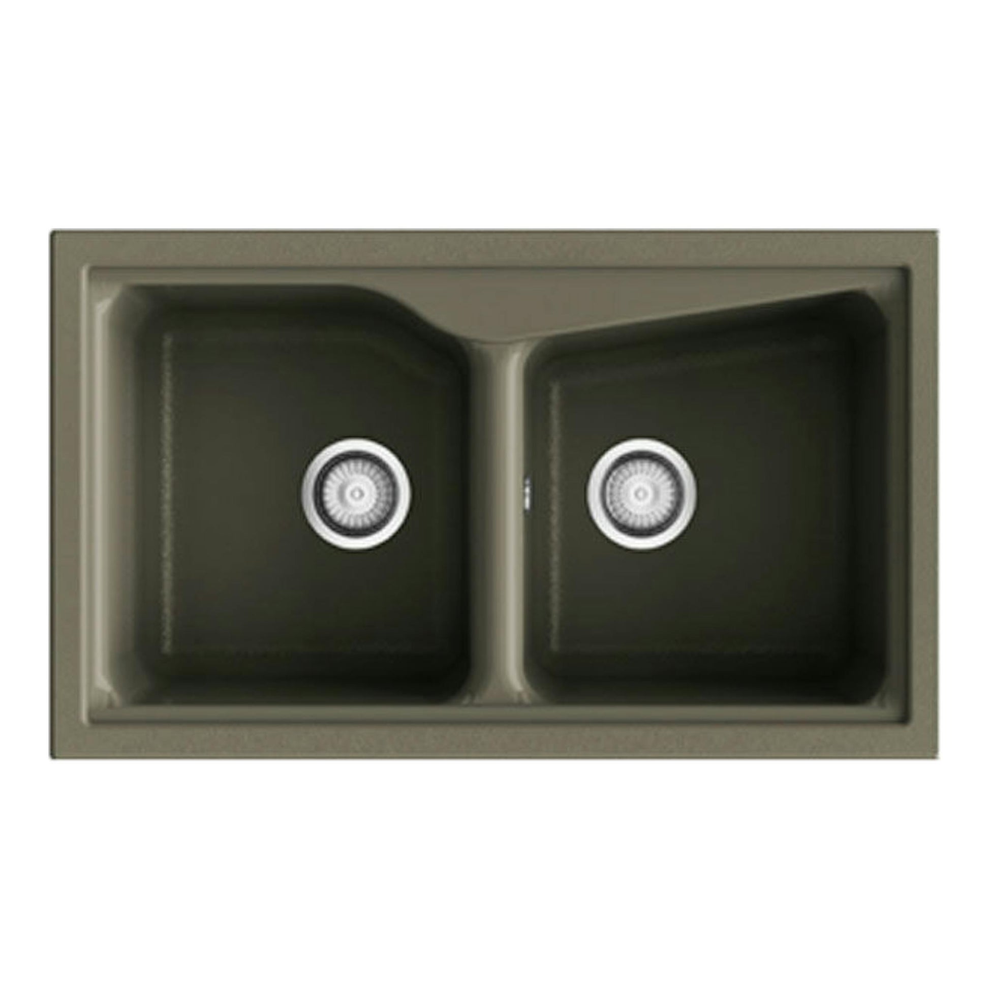 Fregadero Poalgi City 2C Tundra Mate, vista superior, doble seno rectangular en gris mate.